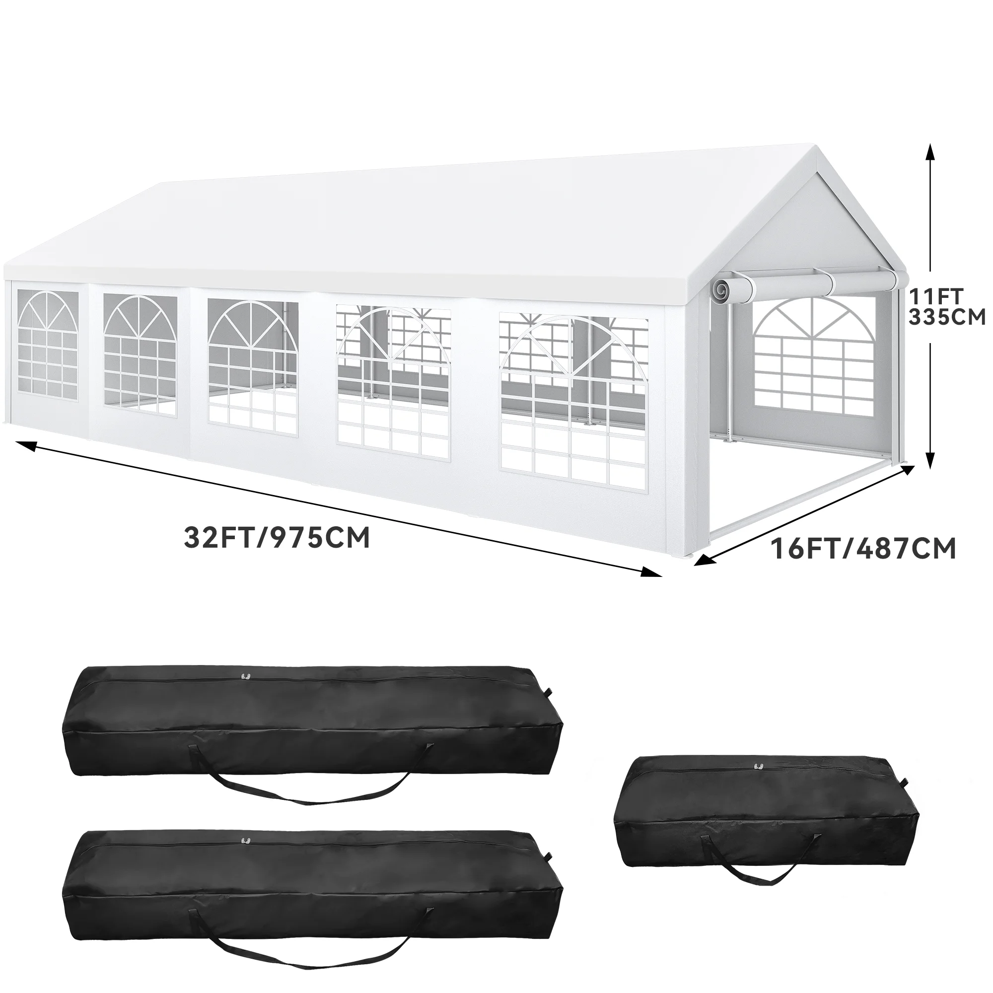 Dextrus 16x32FT Premium Wedding Event Party Tent with Upgraded Galvanized Structure Includes Spacious White Roof, Detachable Sidewalls & 3 Convenient Storage Bags Ideal for Commercial Use