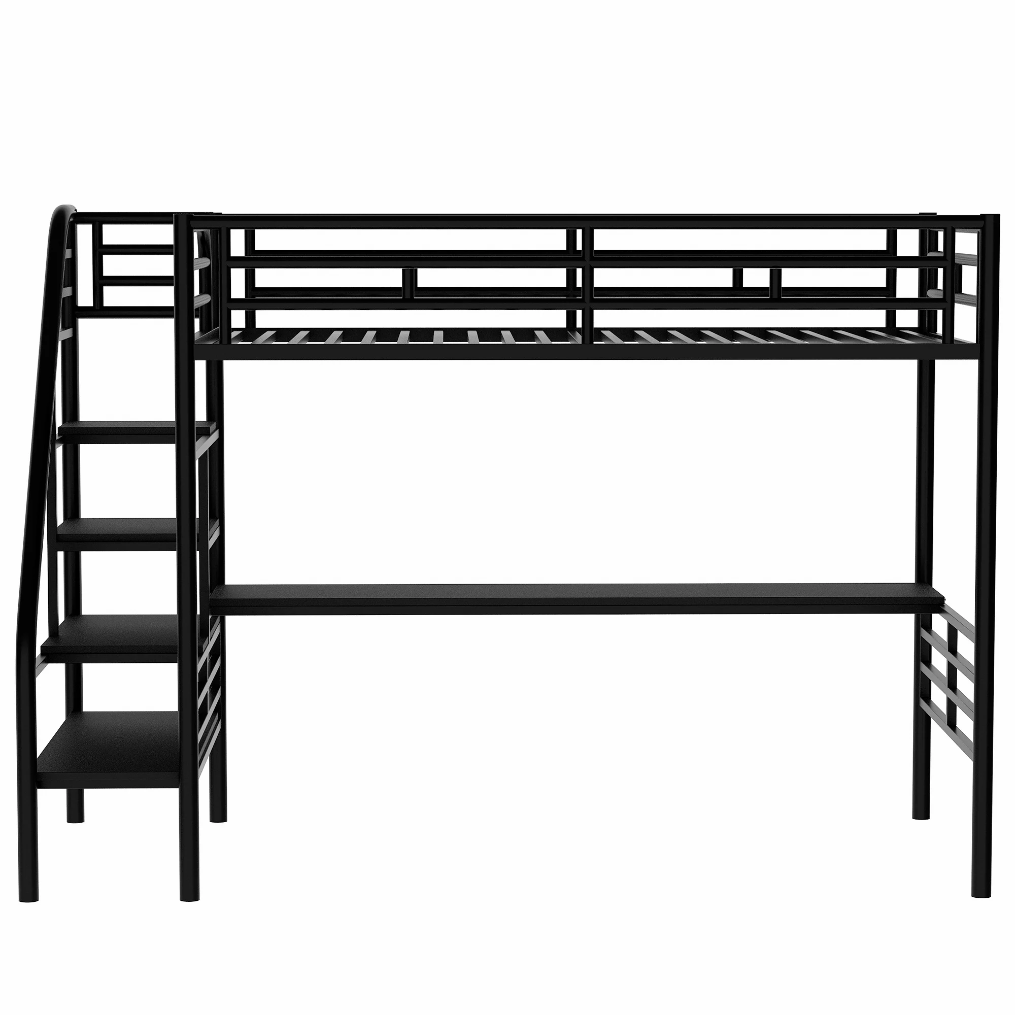 Leadzm Metal Loft Bed Frame with Desk, No Box Spring Needed,Twin ,Black