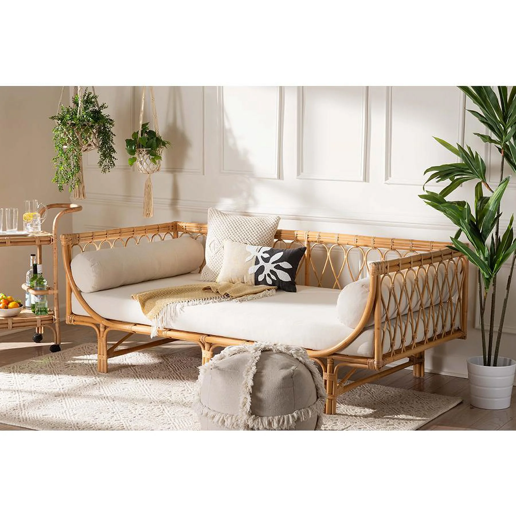 bali & pari Davida Modern Bohemian Natural Brown Rattan Daybed