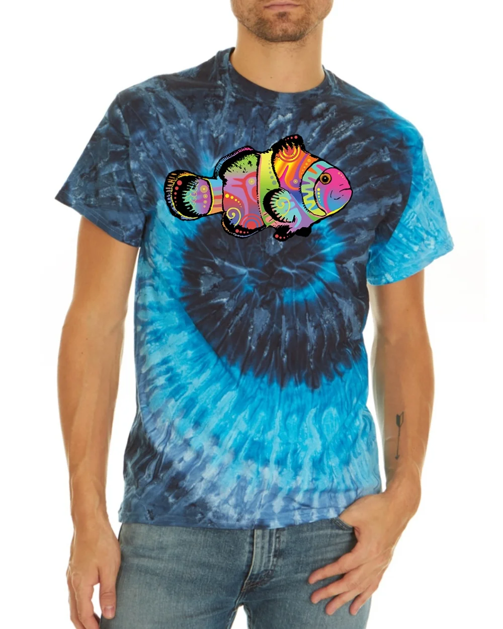 Wild Bobby, Colorful Neon Nemo Clownfish, Animal Lover, Tie-Dye Tees, Evening Sky, Small