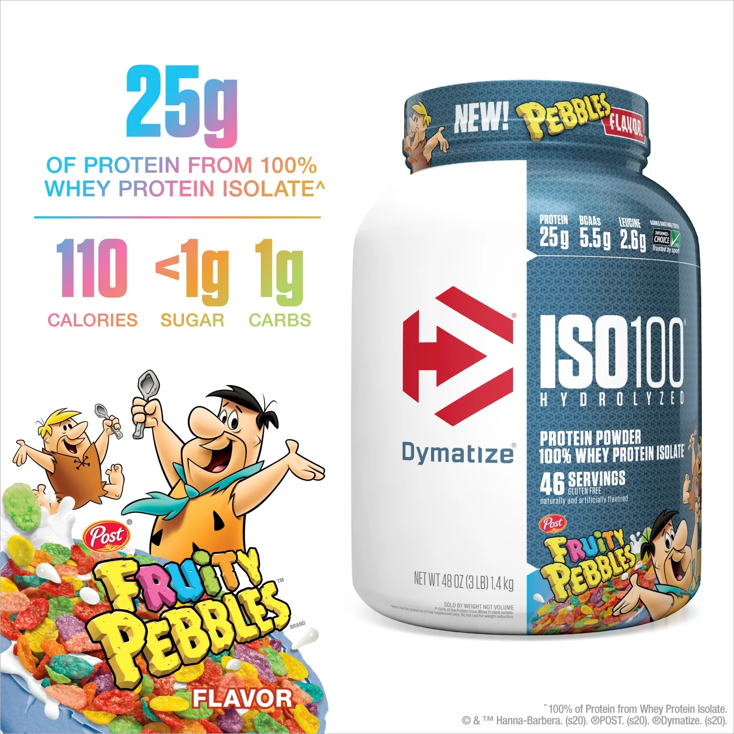 Dymatize ISO100 Hydrolyzed Whey Isolate Protein Powder, Fruity Pebbles, 3 lb