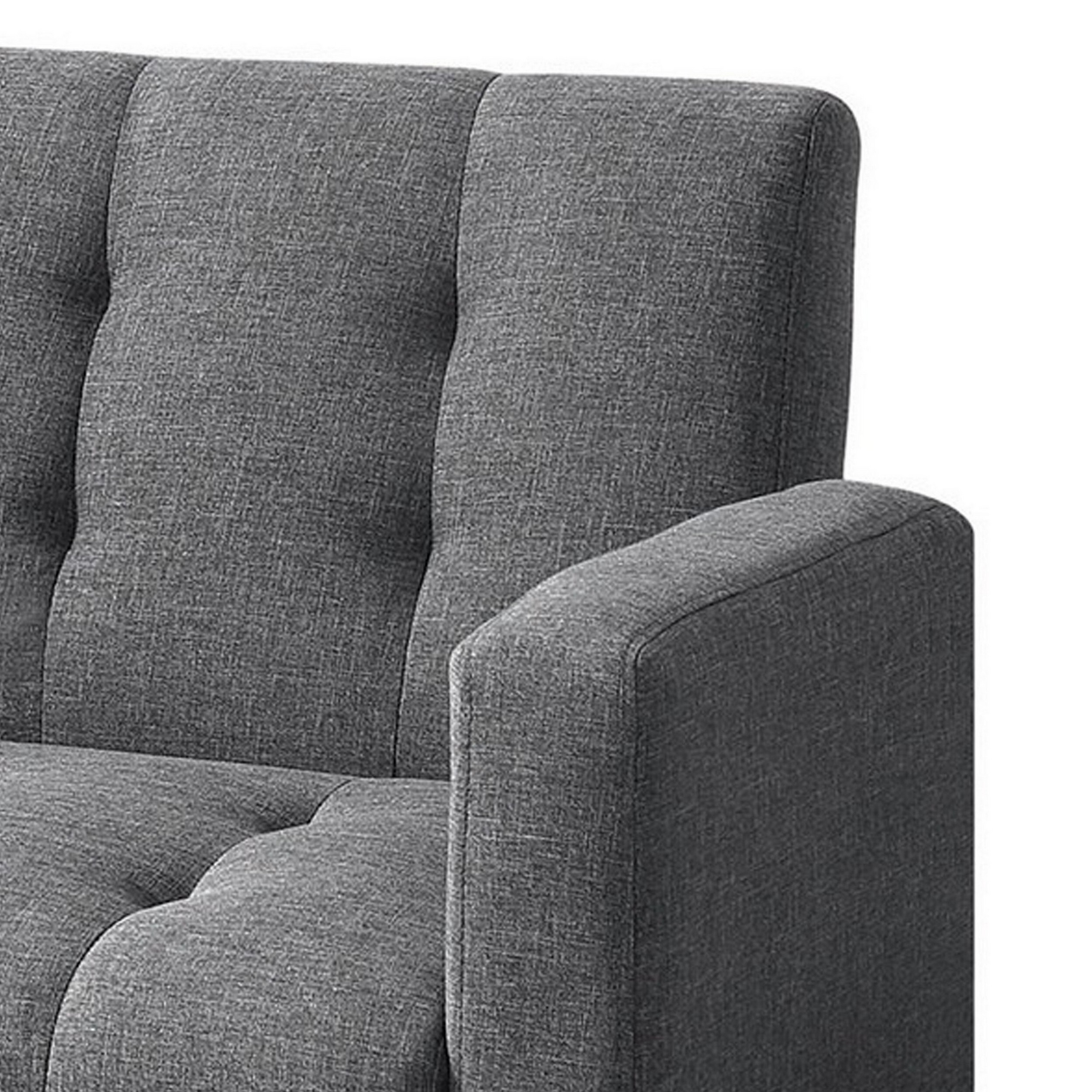 74 Inch Sofa Bed, Tufted Gray Linen Like Fabric, Track Arms, Hardwood Frame