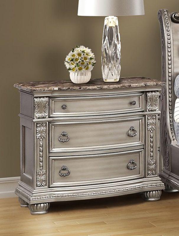 Antique Platinum Sleigh King Bedroom Set 6Pcs B9506 Mcferran Classic Traditional