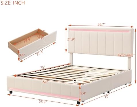 RUNFAYBIU Harper & Bright Designs LED Queen Size Platform Bed with  Nightstand and USB Ports  Teddy Fleece Upholstered Queen Bed Frame with  Drawer and Headboard  2-Piece Queen Bedroo