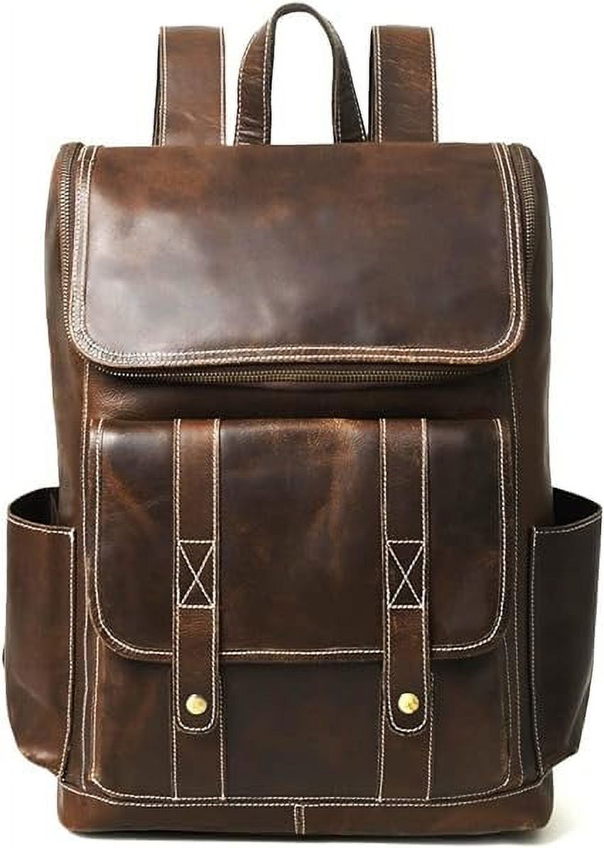 Hulsh Buffalo Leather Backpack for Men & Women Vintage Genuine Leather Laptop Backpack Full Grain Brown Leather Backpacks Rucksack Knapsack with Padded Laptop Sleeve Best for Office Travel Use