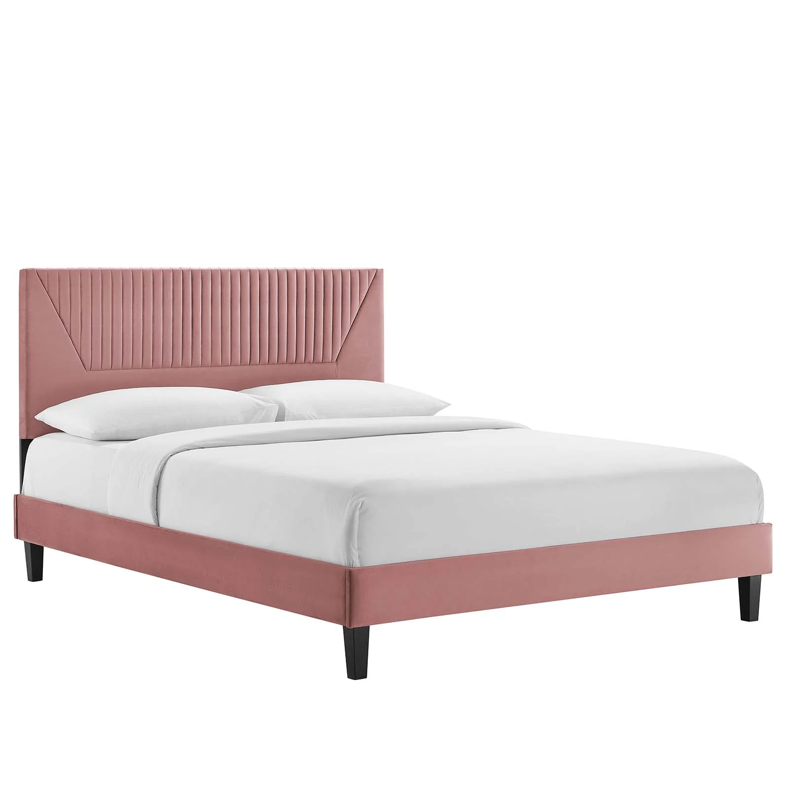 Modway Yasmine Channel Tufted Performance Velvet Twin Platform Bed in Dusty Rose