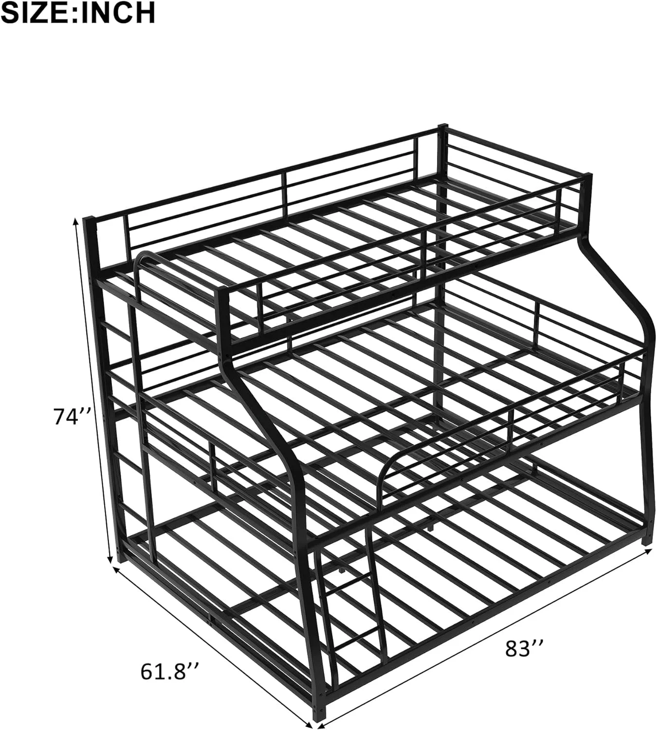 Triple Bunk Bed, Space-Saving 3-In-1 Metal Triple Bunk Beds With Two Built-In Ladders And Full-Length Guardrails, Black