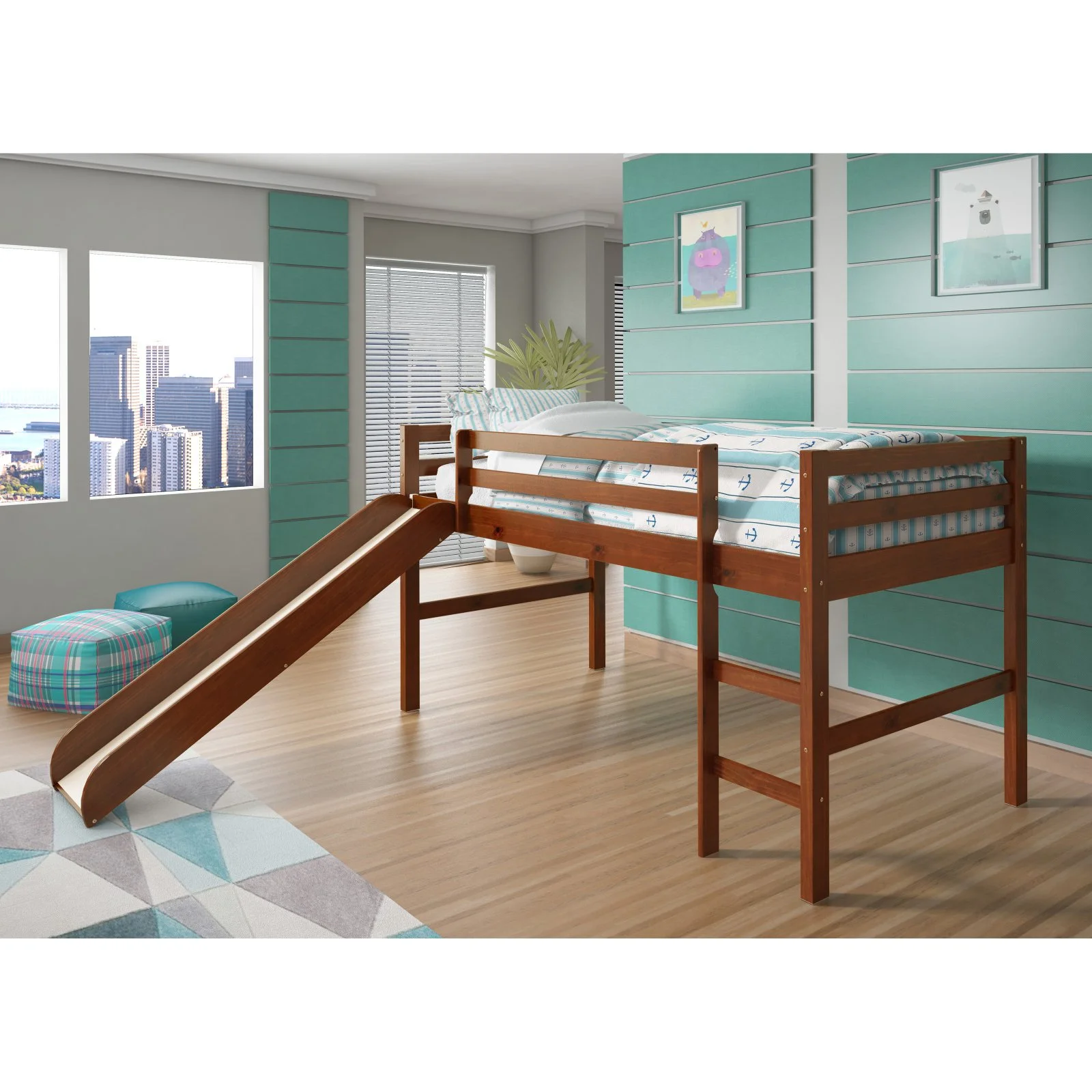 Donco Kids Twin Solid Wood Mission Low Loft Bed in Espresso