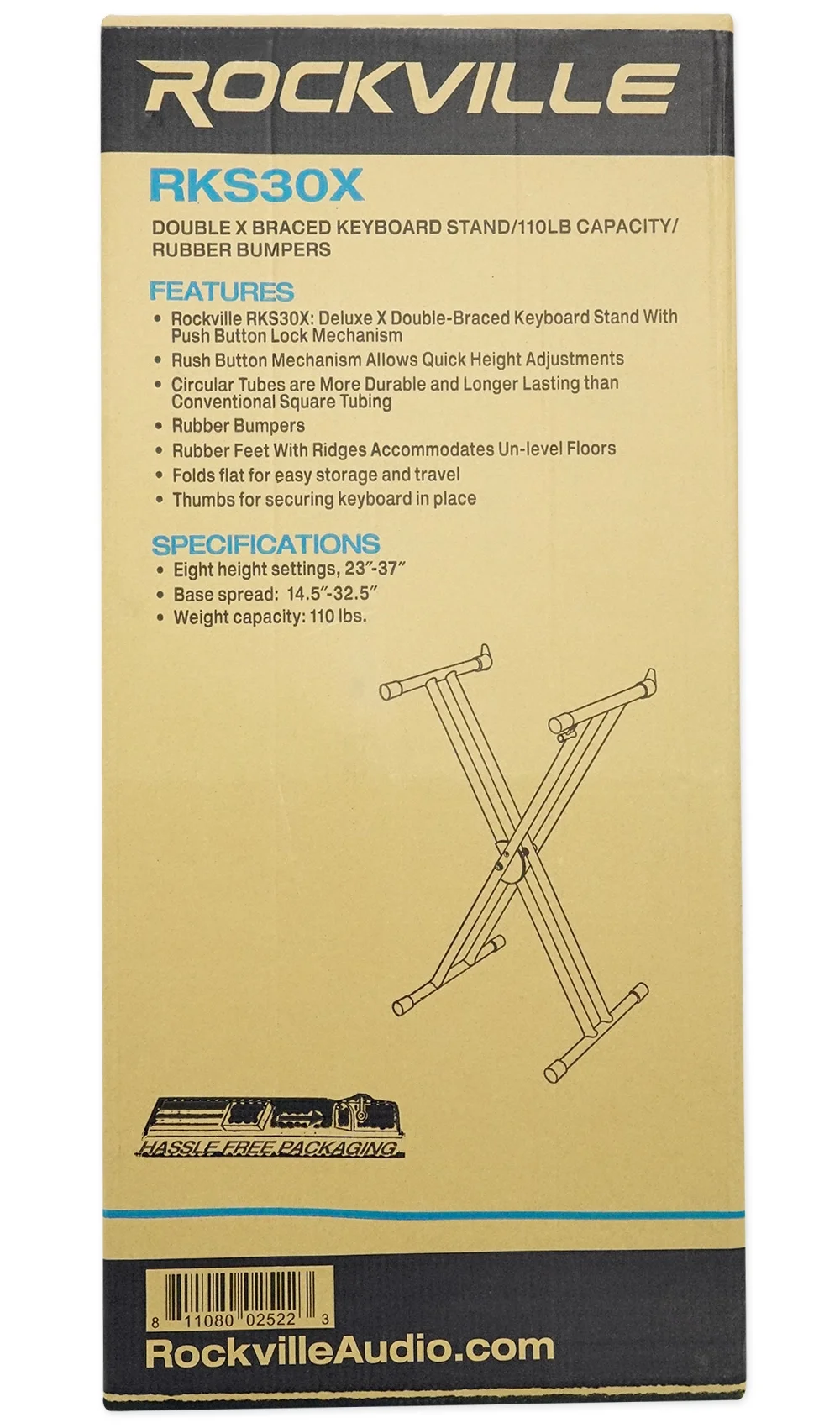 Rockville RKS30X Double X Braced Keyboard Stand w/ Shelf to Turn Into DJ Table
