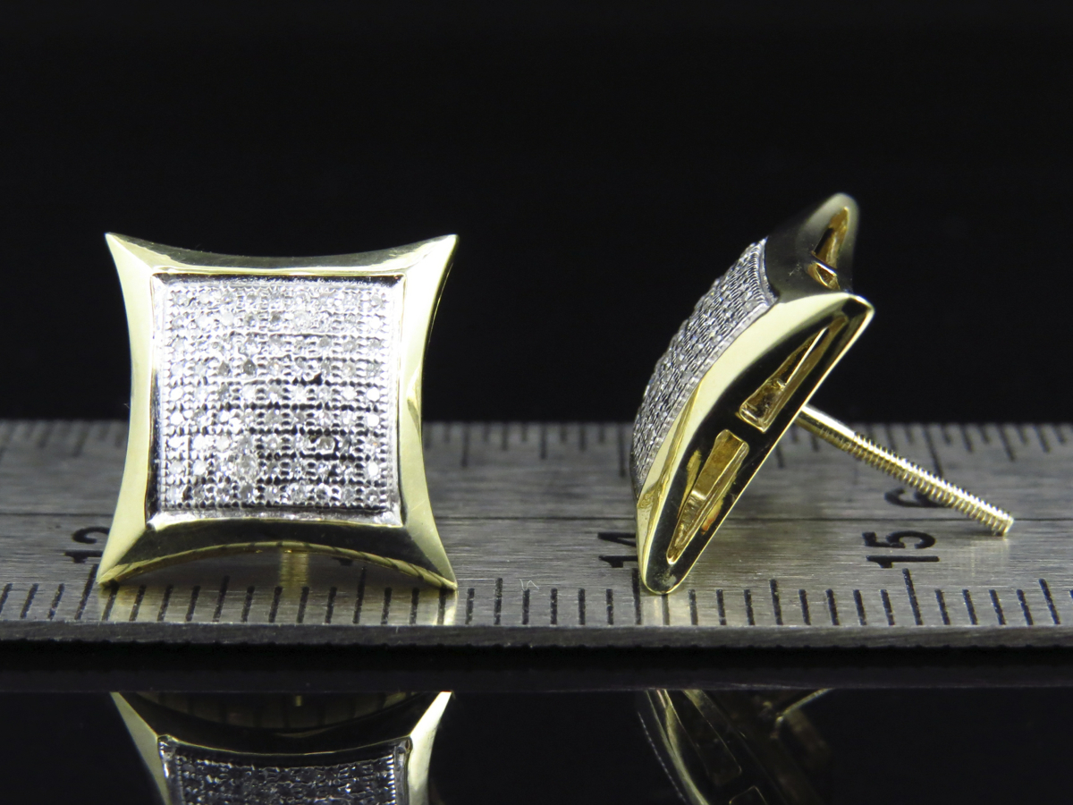 Puffed Pillow Kite Diamond Stud Earrings Plated In Yellow Gold (13MM .33ct)