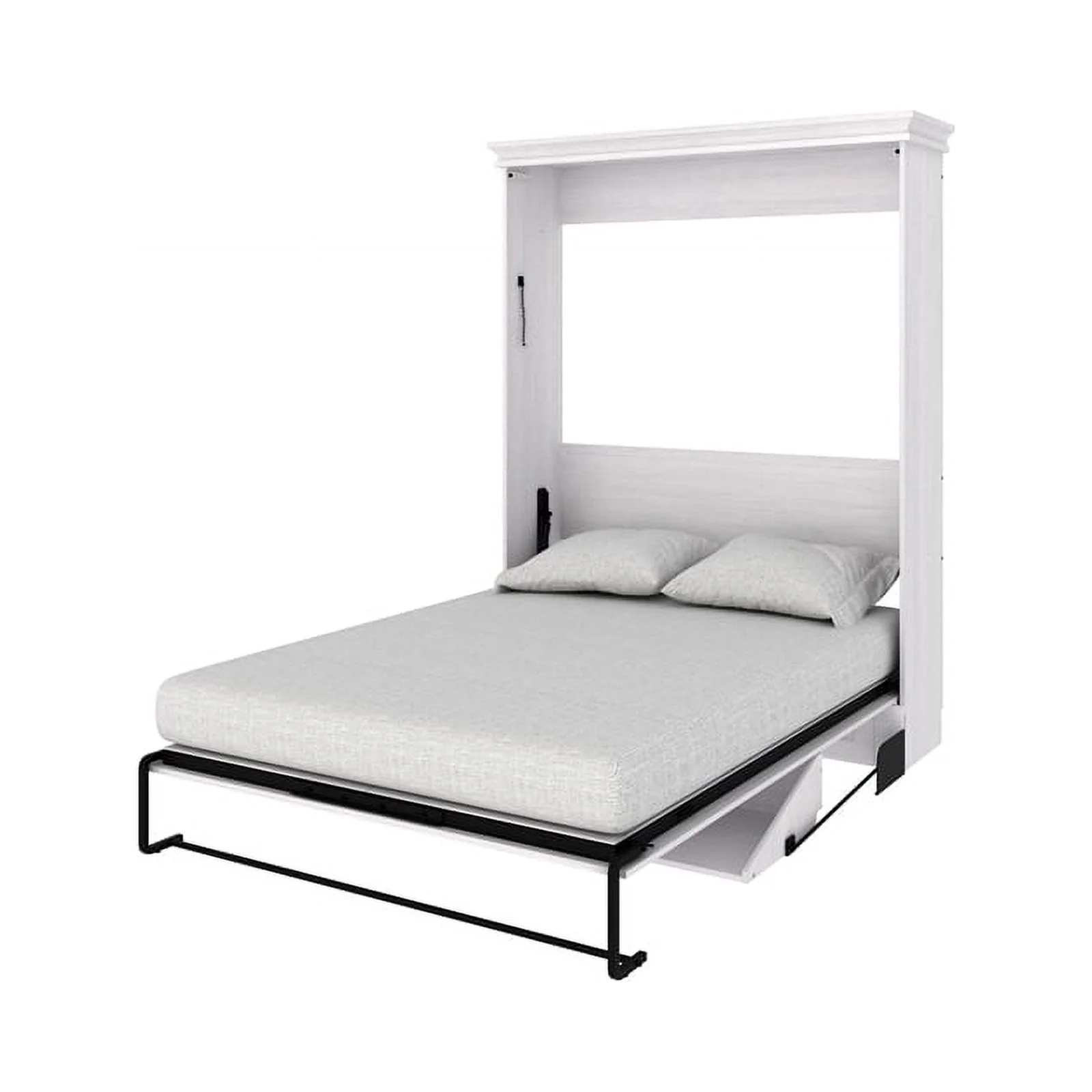 Pemberly Row Transitional Queen Solid Wood Murphy Wall Desk Bed in White