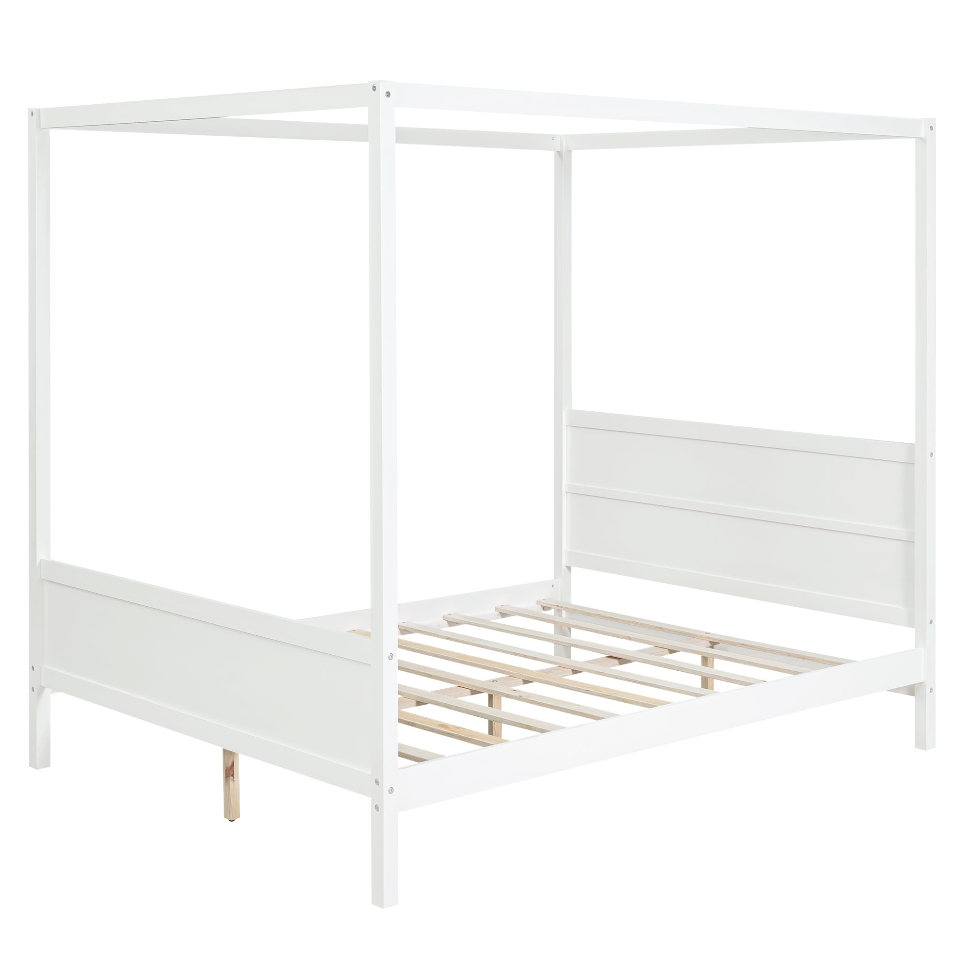 Queen Size Canopy Platform Bed with Headboard and Footboard White