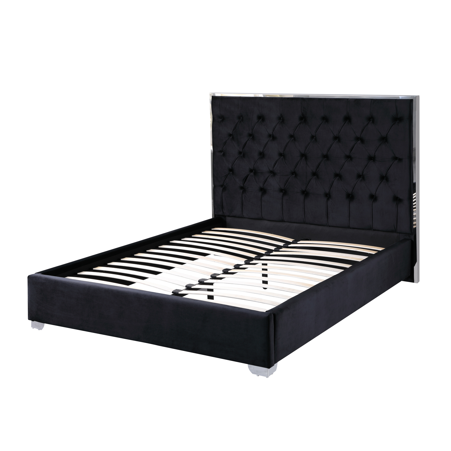 Kressa Velvet Fabric Tufted King Platform Bed in Black