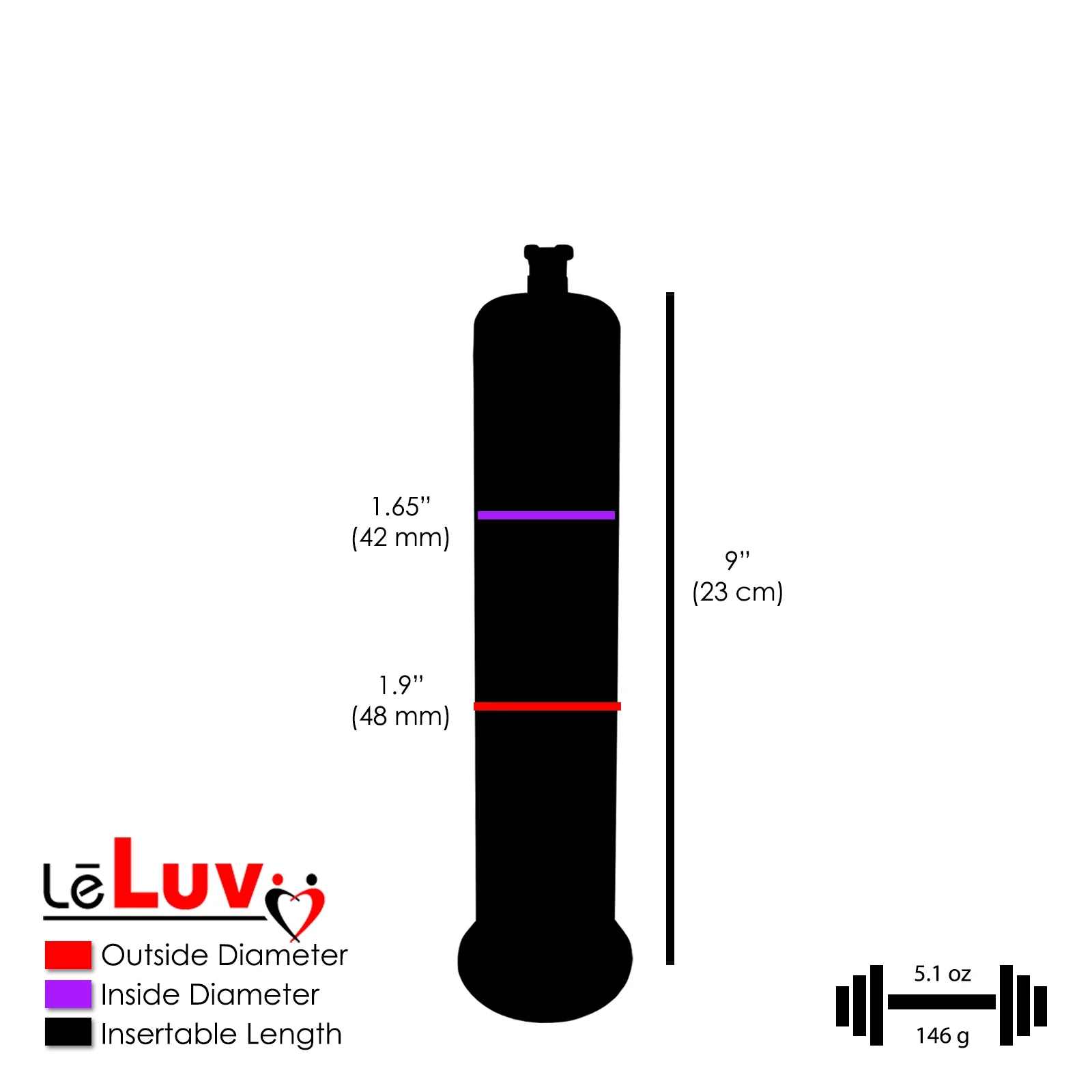 LeLuv Maxi Penis Pump | Black Handle + Vacuum Gauge | Premuium Uncollapsable Silicone Hose | 9