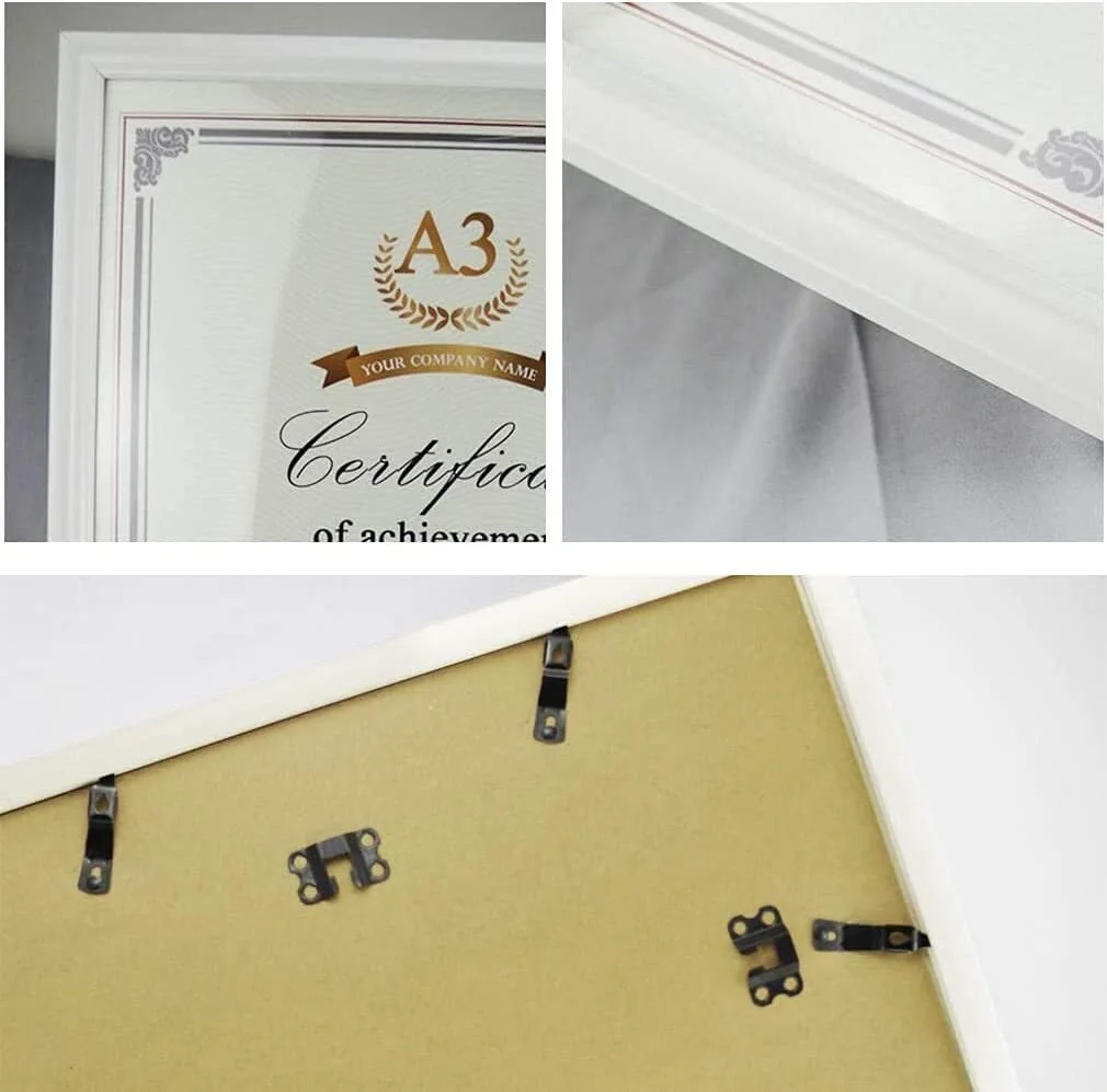A3 Frame Set of 4, White Picture Poster Certificate Photo Frames for Wall Mount, Horizontally or Vertically