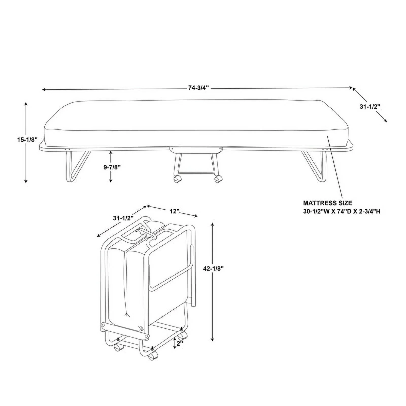 Kingfisher Lane Transitional Metal Folding Bed with Four Casters in Blue