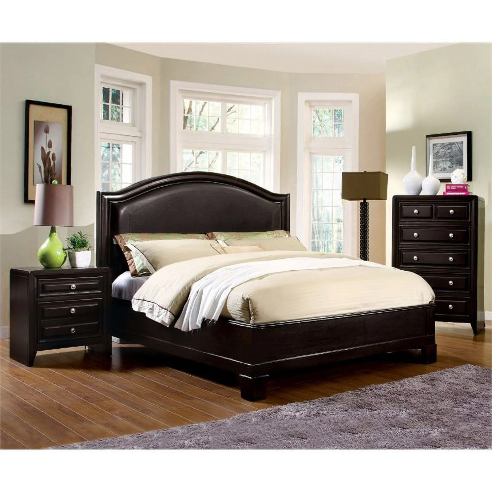 FOA Turner 3pc Espresso Solid Wood Bedroom Set- Cal King + Nightstand + Chest
