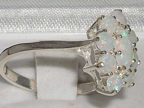 LBG British Made 18k White Gold Natural Opal Womens Statement Ring - 33 size options - Size 10