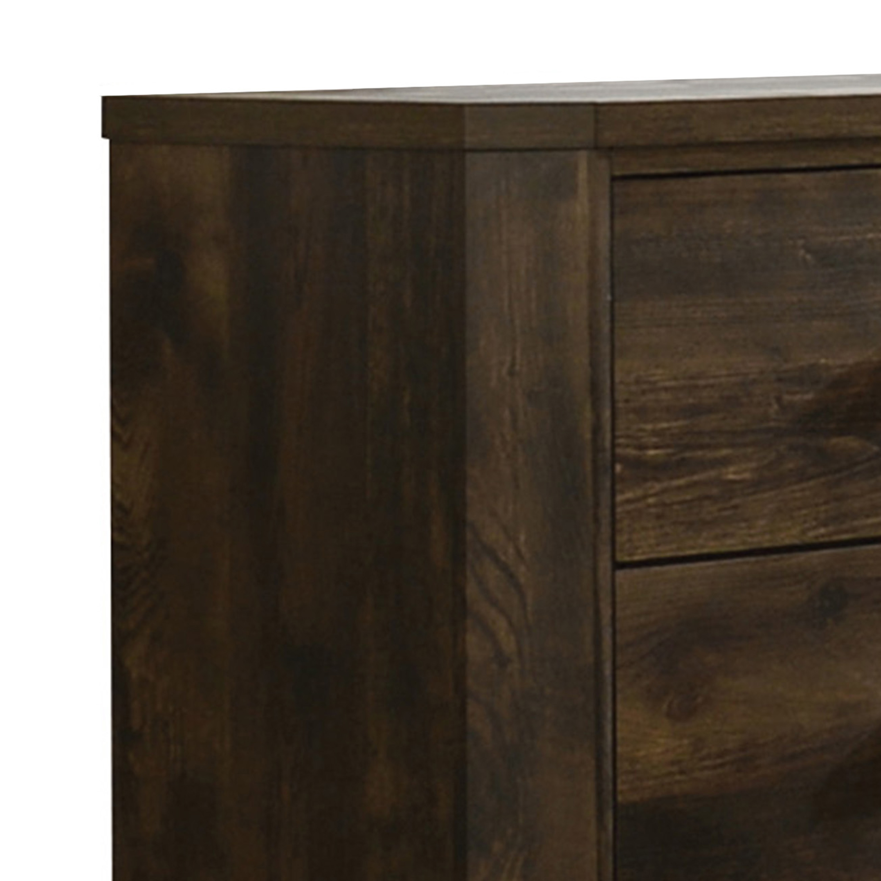 Transitional Style 6 Drawer Wooden Dresser with Plinth Base, Brown