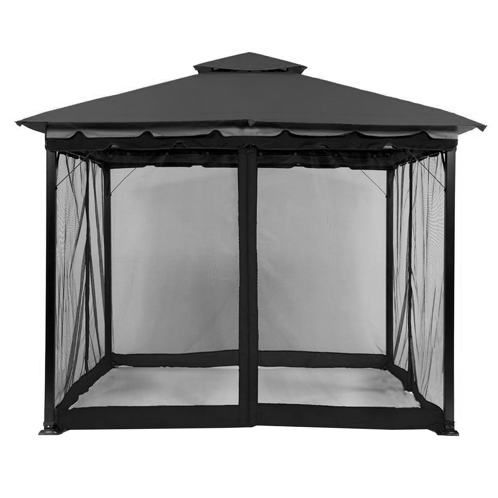 CJC Replacement Mosquito Netting for Gazebo Patio, 4-Panel Screen Sidewalls with Zippers, 360*360*230cm, Black (Mosquito Net Only)