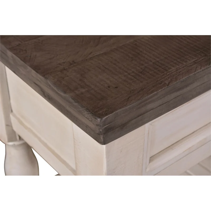 Rustic French 5Pc King Bedroom Set in Distressed White/Brown Wood / Panel Bed