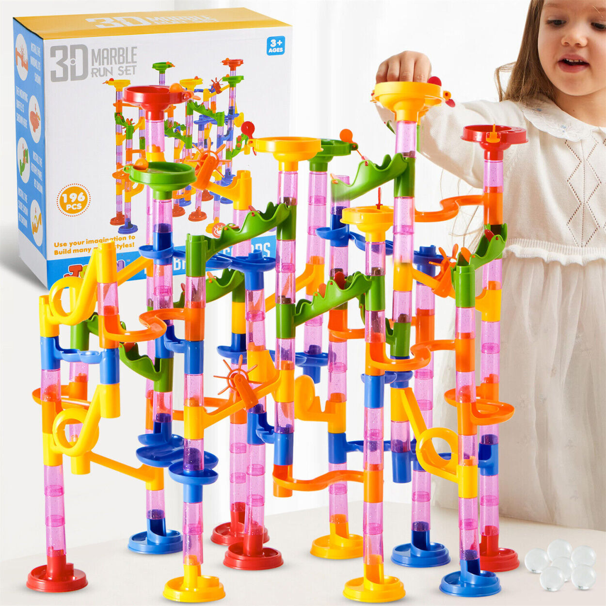Syncfun 196 Pcs Premium Marble Run Set Construction STEM Toy Blocks Kids Gift