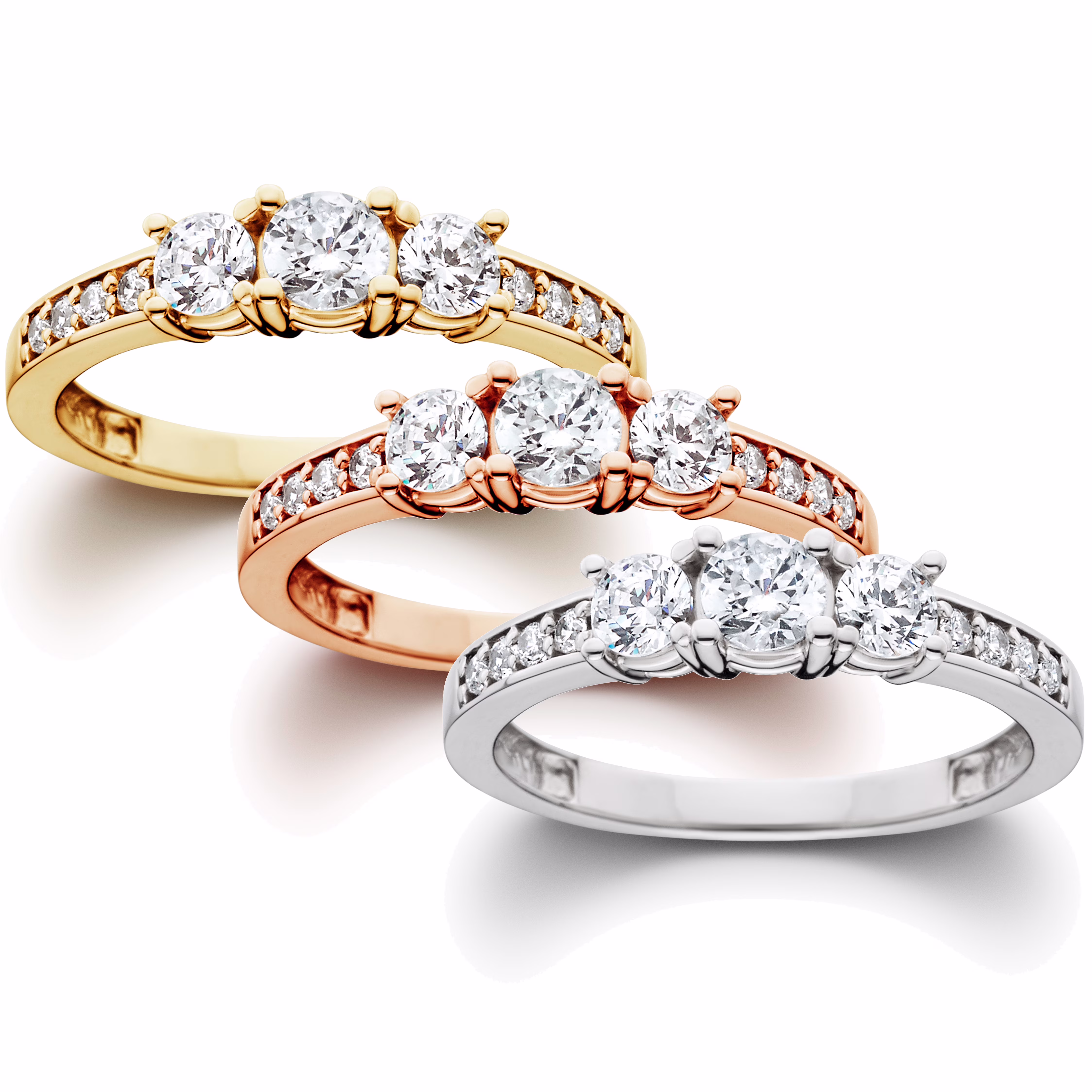 Pompeii3 1 ct 3-Stone Diamond Engagement Ring in 14k White, Yellow, Rose Gold