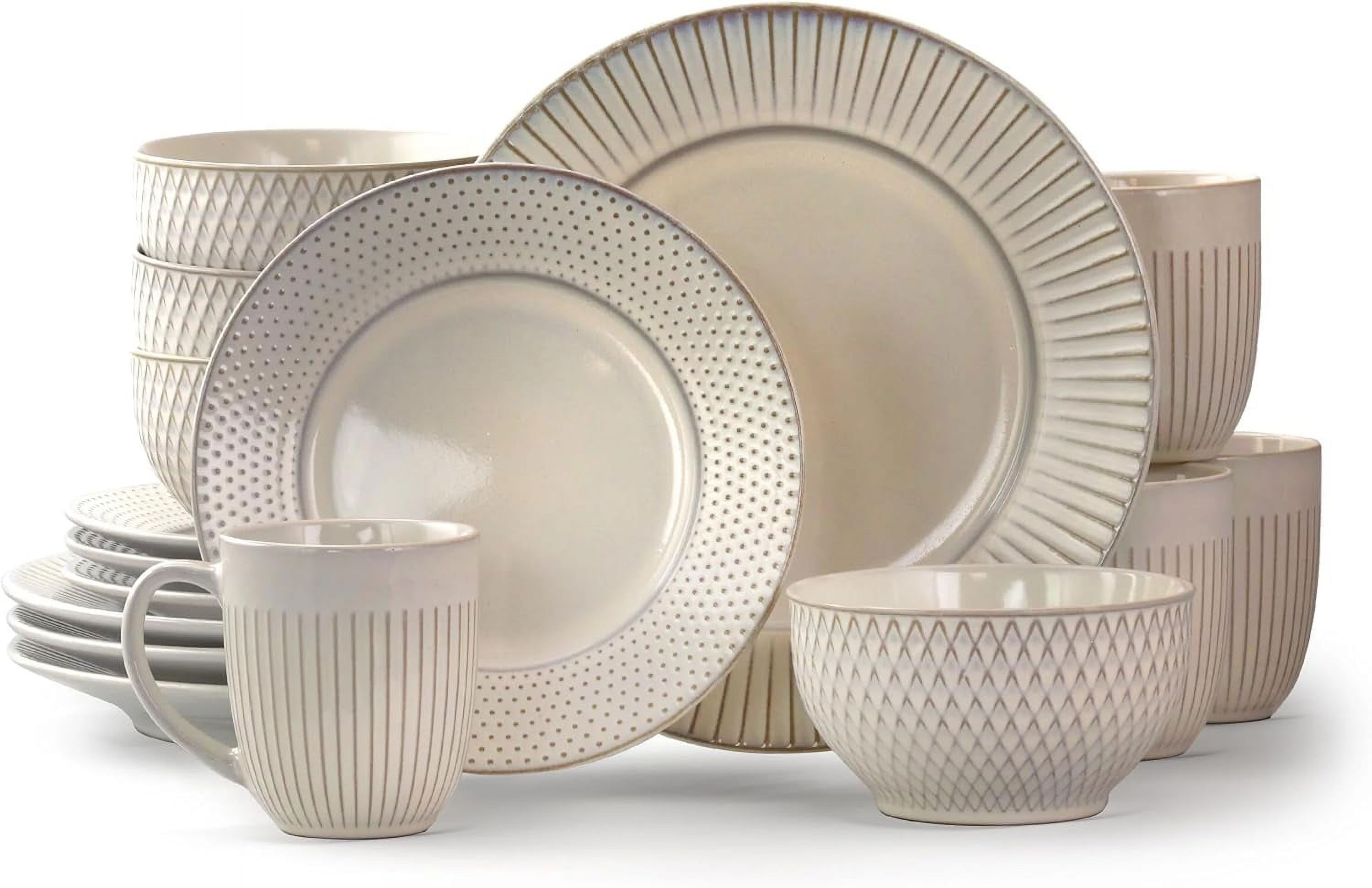 Market Finds 16 Piece Round Stoneware Dinnerware Set In Embossed White