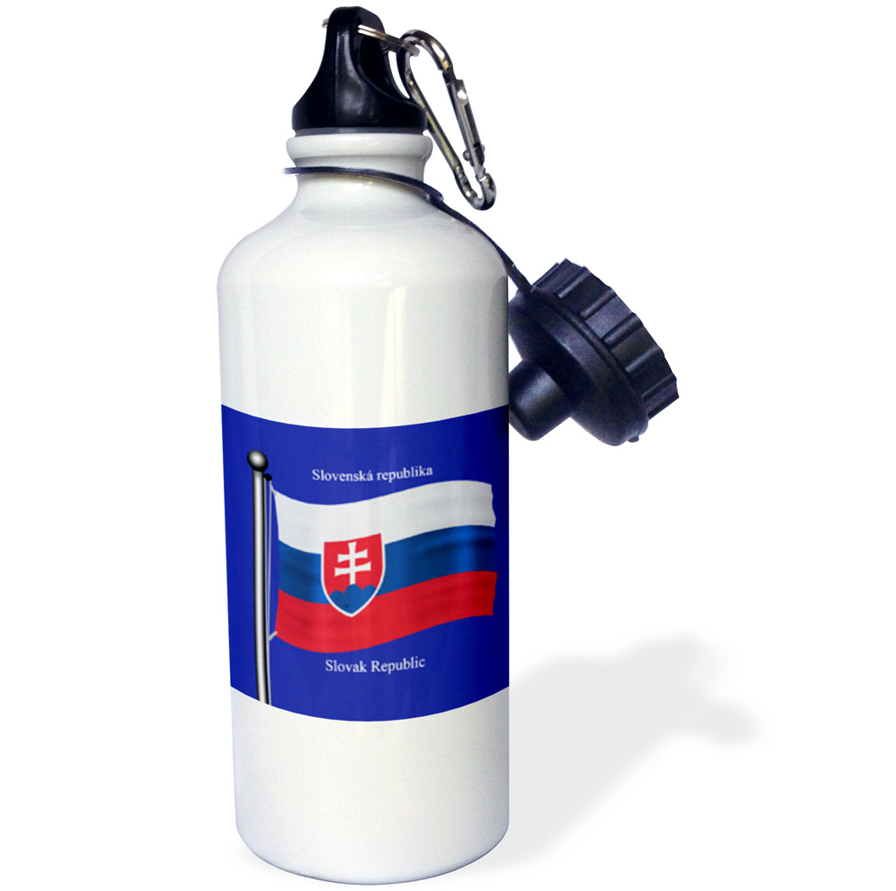 3dRose The flag of Slovakia on a blue background with Slovak Republic in English and Slovak, Sports Water Bottle, 21oz
