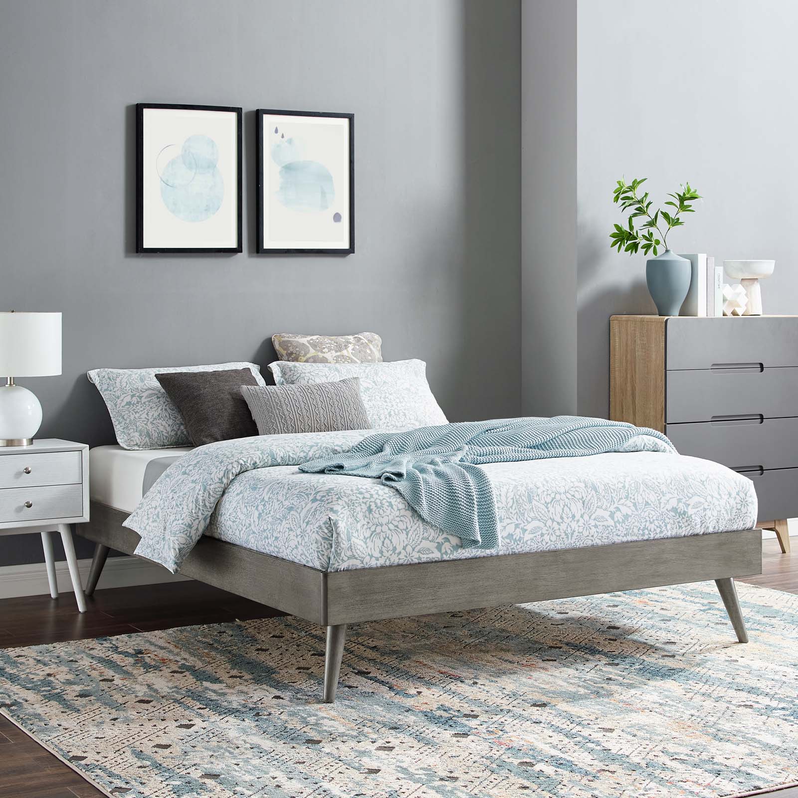 Platform Bed Frame, Twin Size, Wood, Grey Gray, Modern Contemporary Urban Design, Bedroom Master Guest Suite