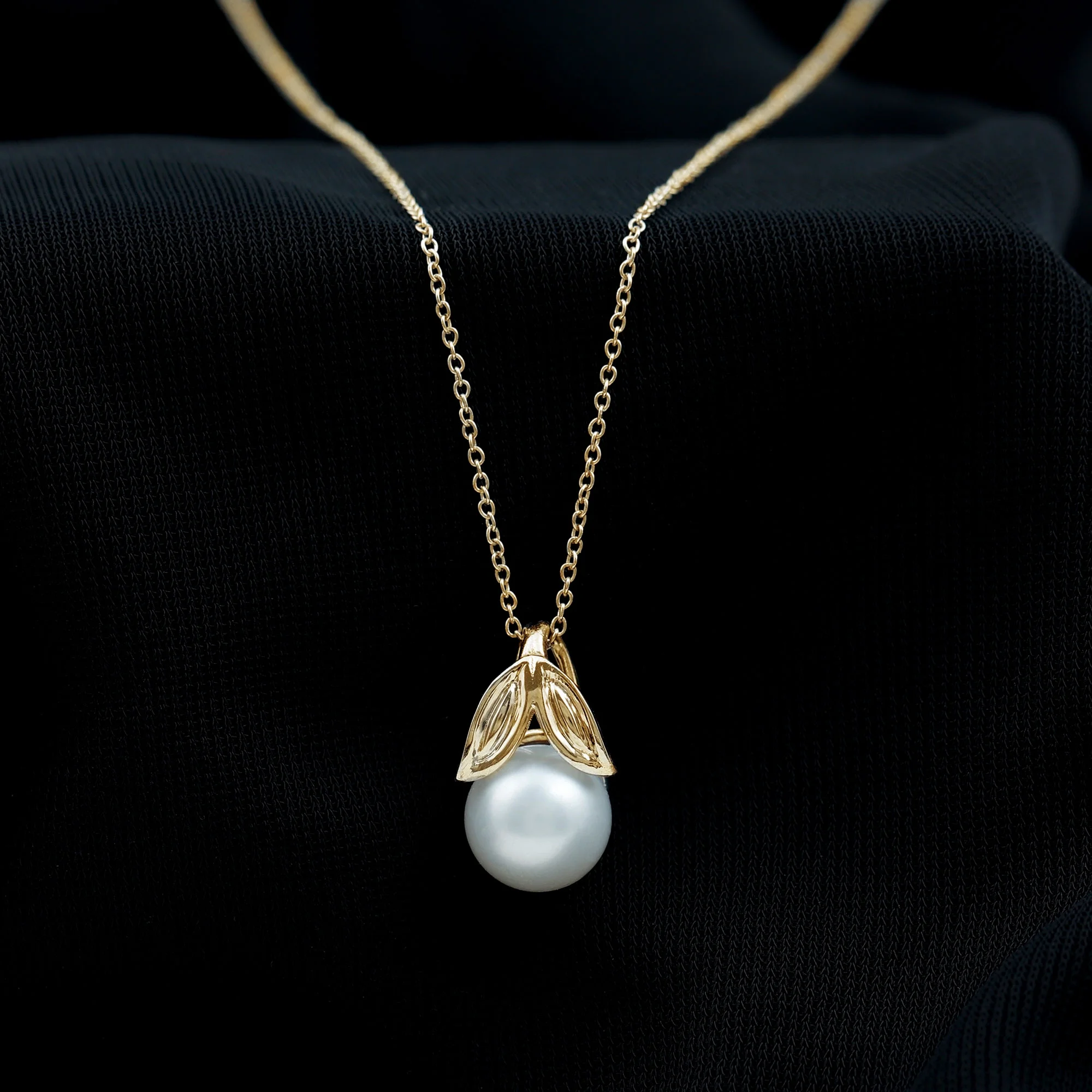 Solitaire Freshwater Pearl Pendant Necklace, June Birthstone Pendant - 9 mm, 18K Yellow Gold