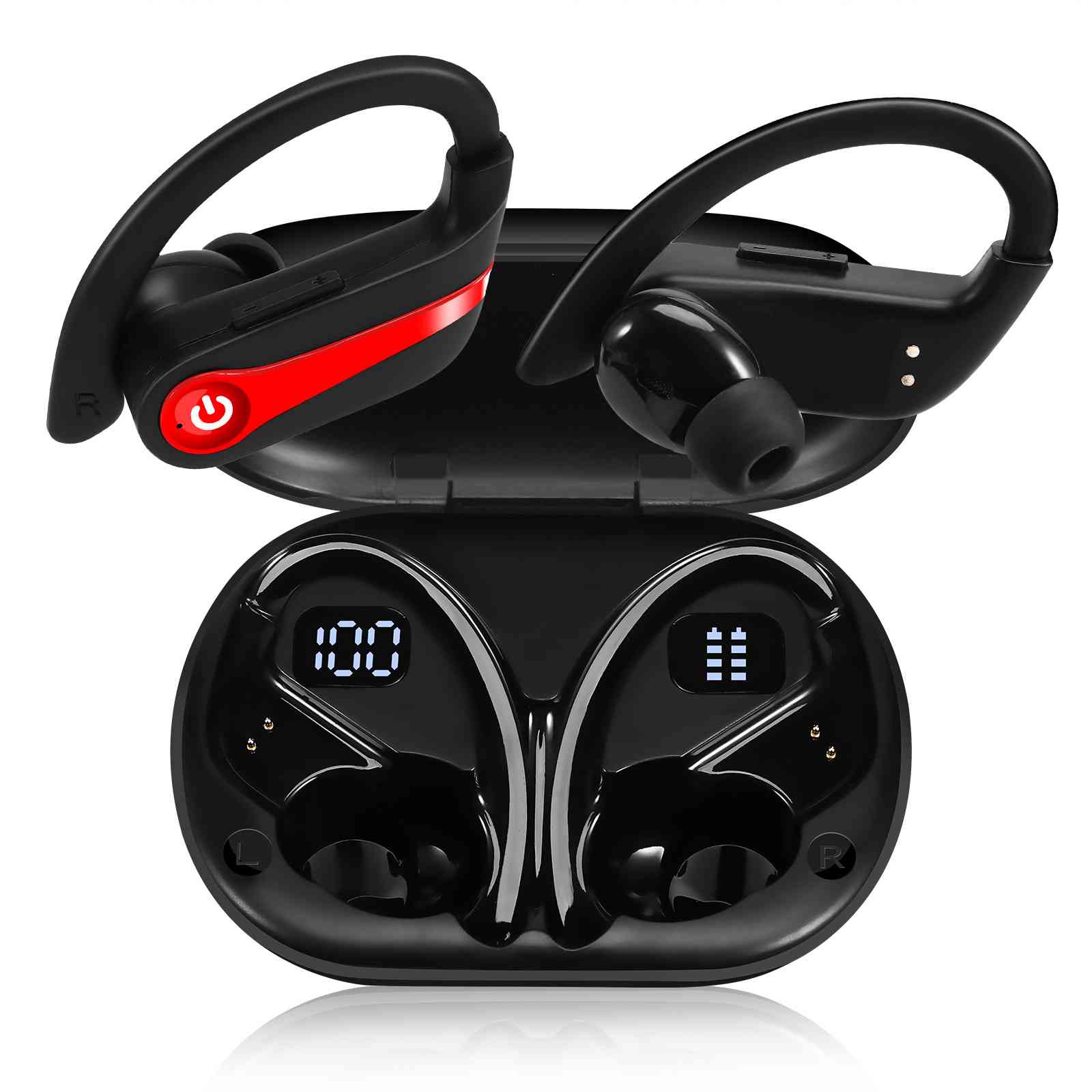 UrbanX over the ear headphones wireless Bluetooth with Earhooks Built-in Mic, 200H Superior Playtime, Immersive Sound, Quick-Pair, Secure Fit, IPX7 Waterproof, Compatible With Poco F3 GT - Red