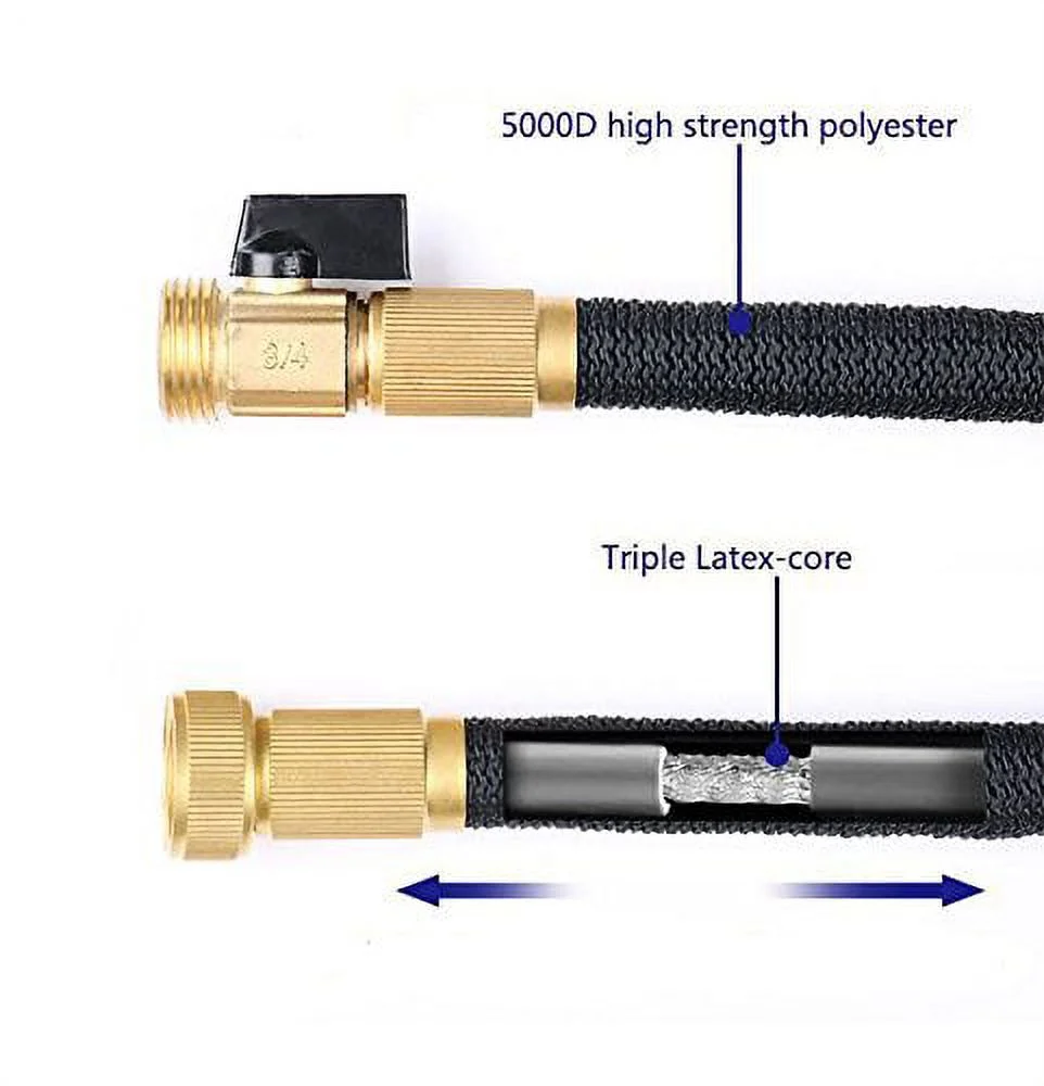 SOGA 50 Ft Expandable Garden Hose with Spray Nozzle 9 Switch Patterns of Watering Hose, Garden Wash Hose, Car Wash, Latex Tube Pipe Solid Brass Durable, Pet Showering Wash Include Hanger - Black