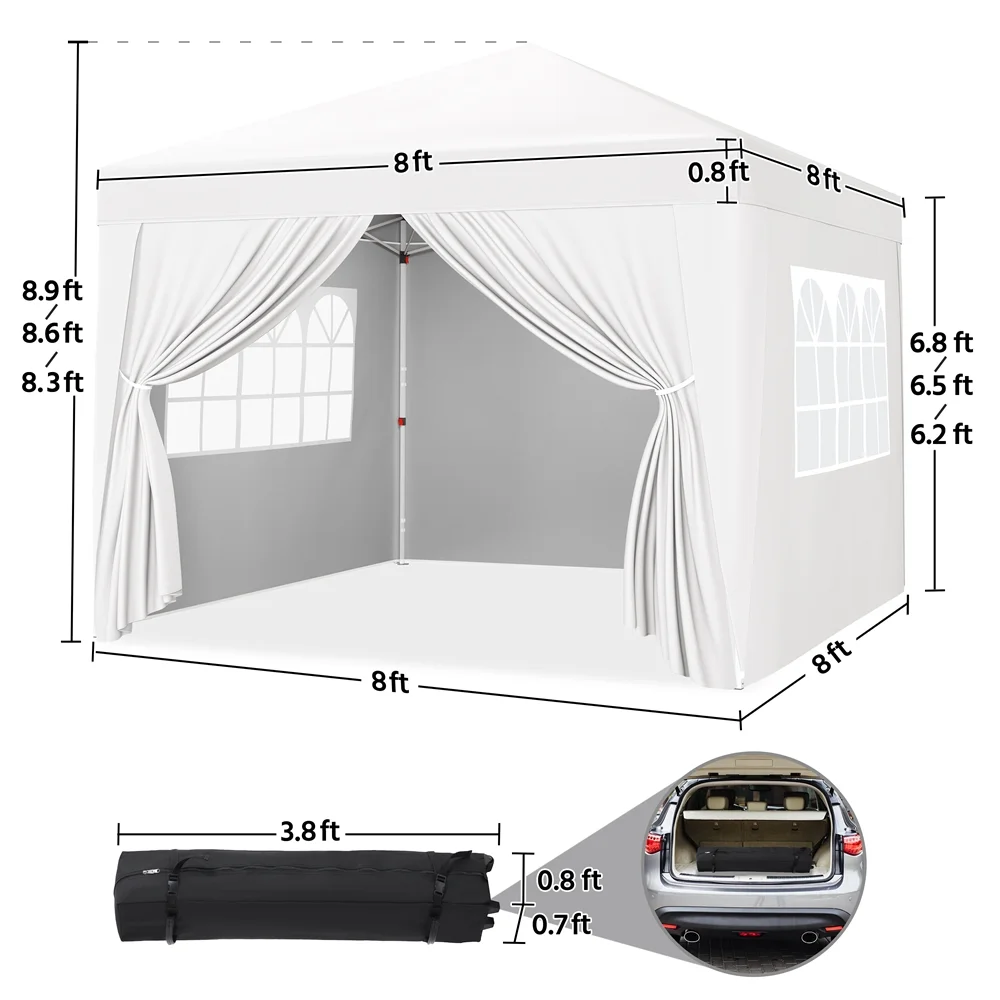 Yaheetech 8x8 FT Pop-up Canopy Tent with 4 Sidewalls, White