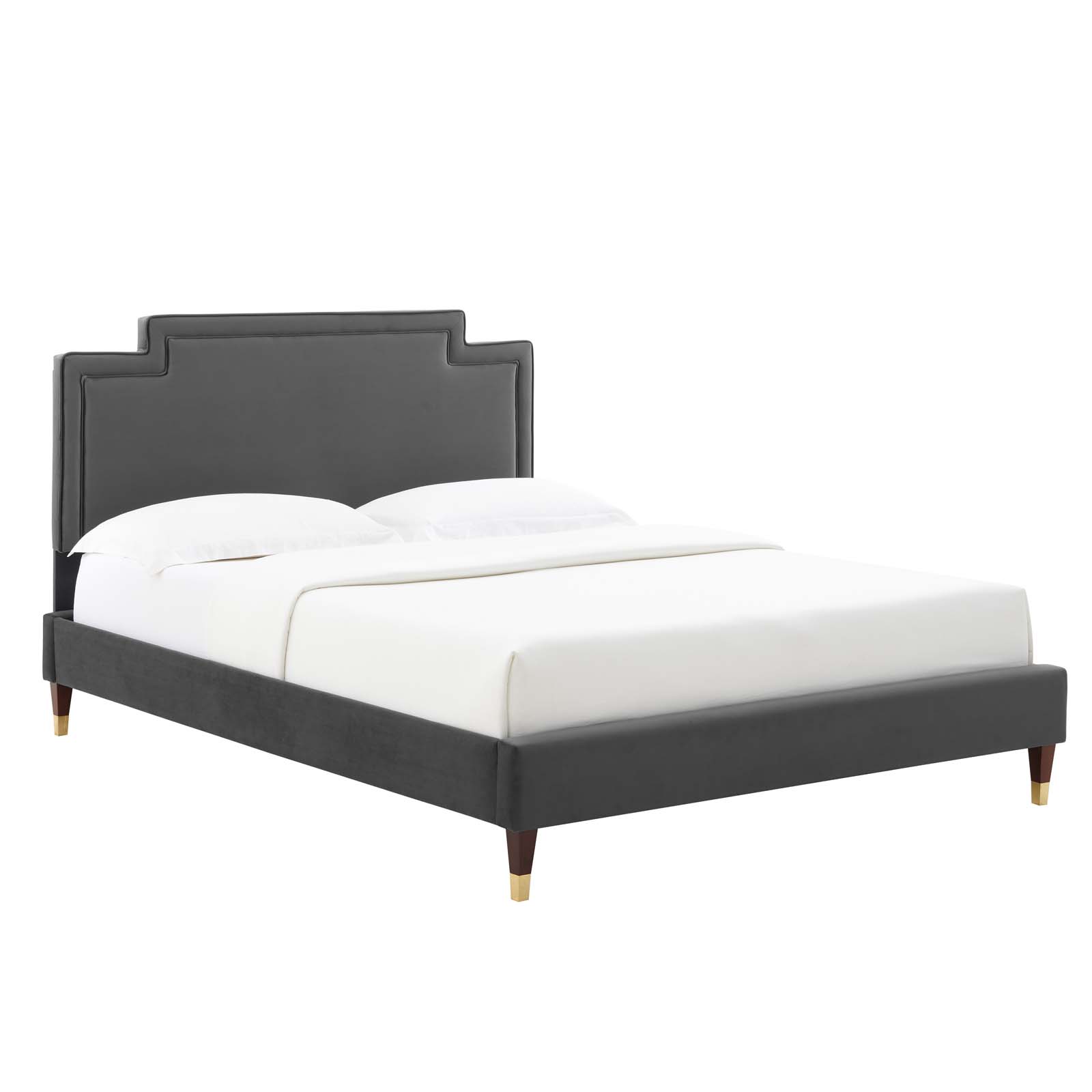 Modway Liva Performance Velvet Queen Bed in Charcoal