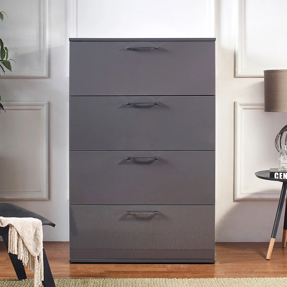 Artlia Glossy Four-Drawer Jumbo Chest in Dark Gray