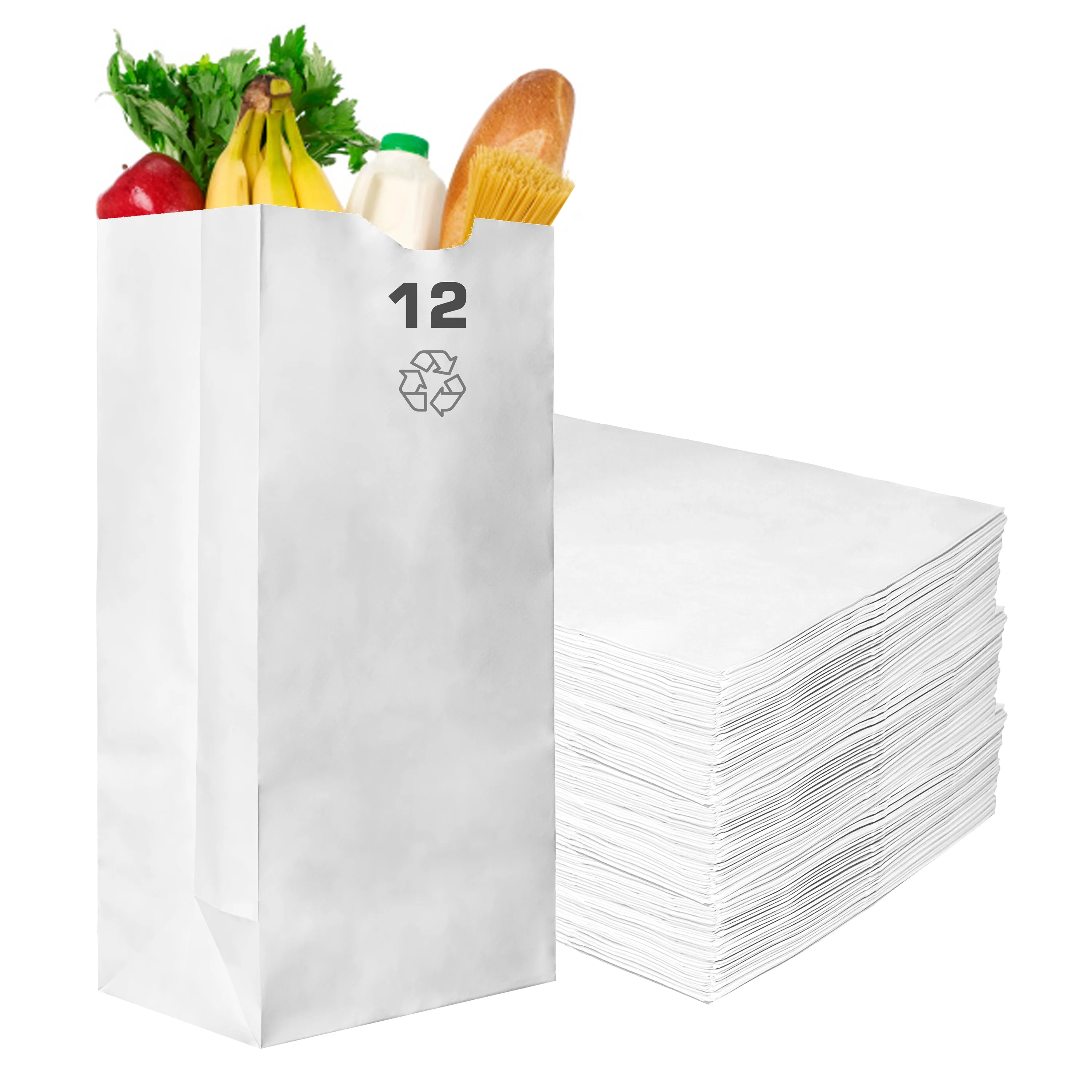 Paper Lunch Bags 12 Lb White Paper Bags 12LB Capacity - Kraft White Paper Bags, Bakery Bags, Candy Bags, Lunch Bags, Grocery Bags, Craft Bags - #12 Large Lunch Paper Bags by EcoQuality (500, #12)