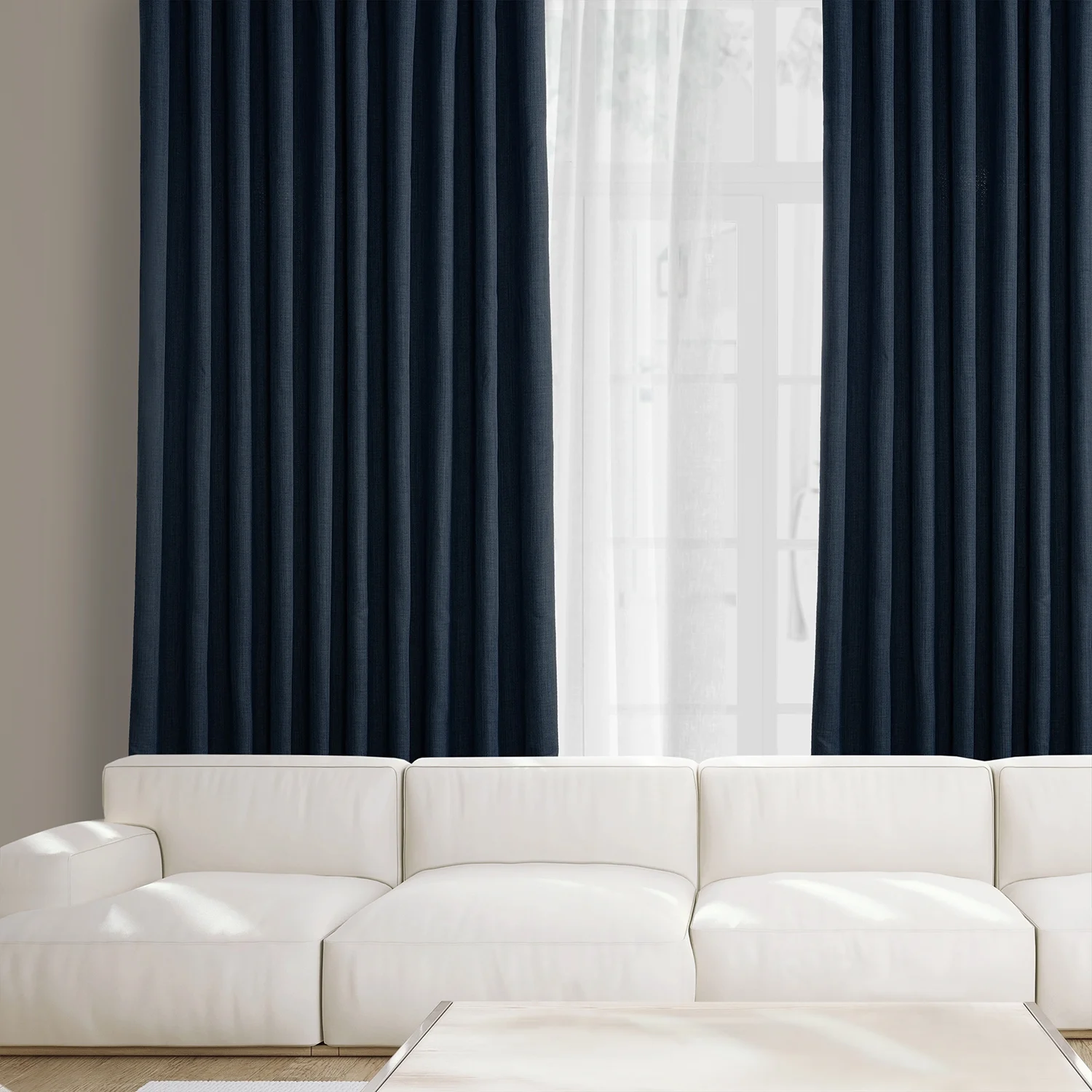 Nightfall Navy Faux Linen Extra Wide Room Darkening Curtain (1 Panel), Nightfall Navy, 100W X 120L
