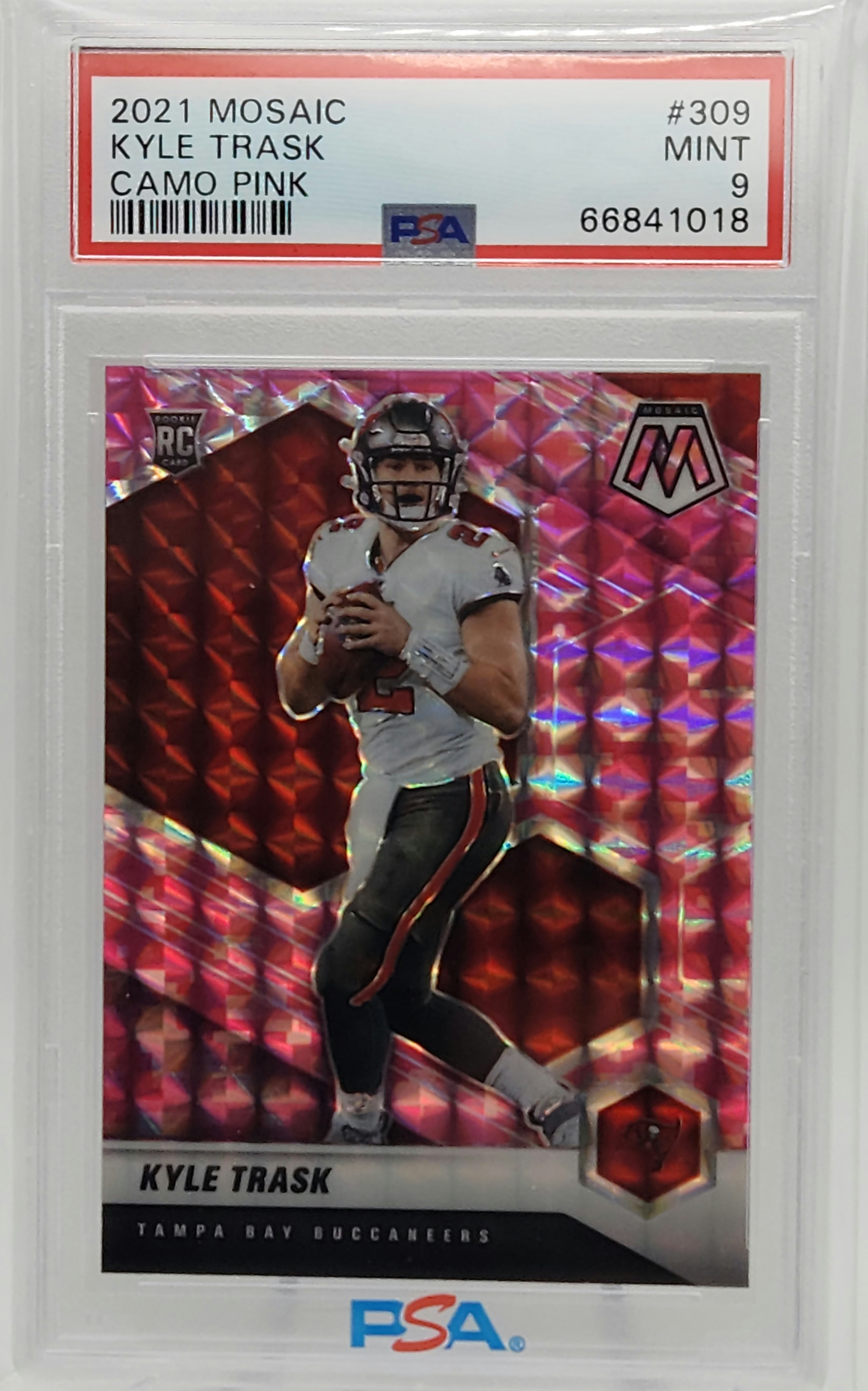 Kyle Trask Buccaneers 2021 Panini Mosaic Camo Pink Rookie Card #309 PSA 9 Mint
