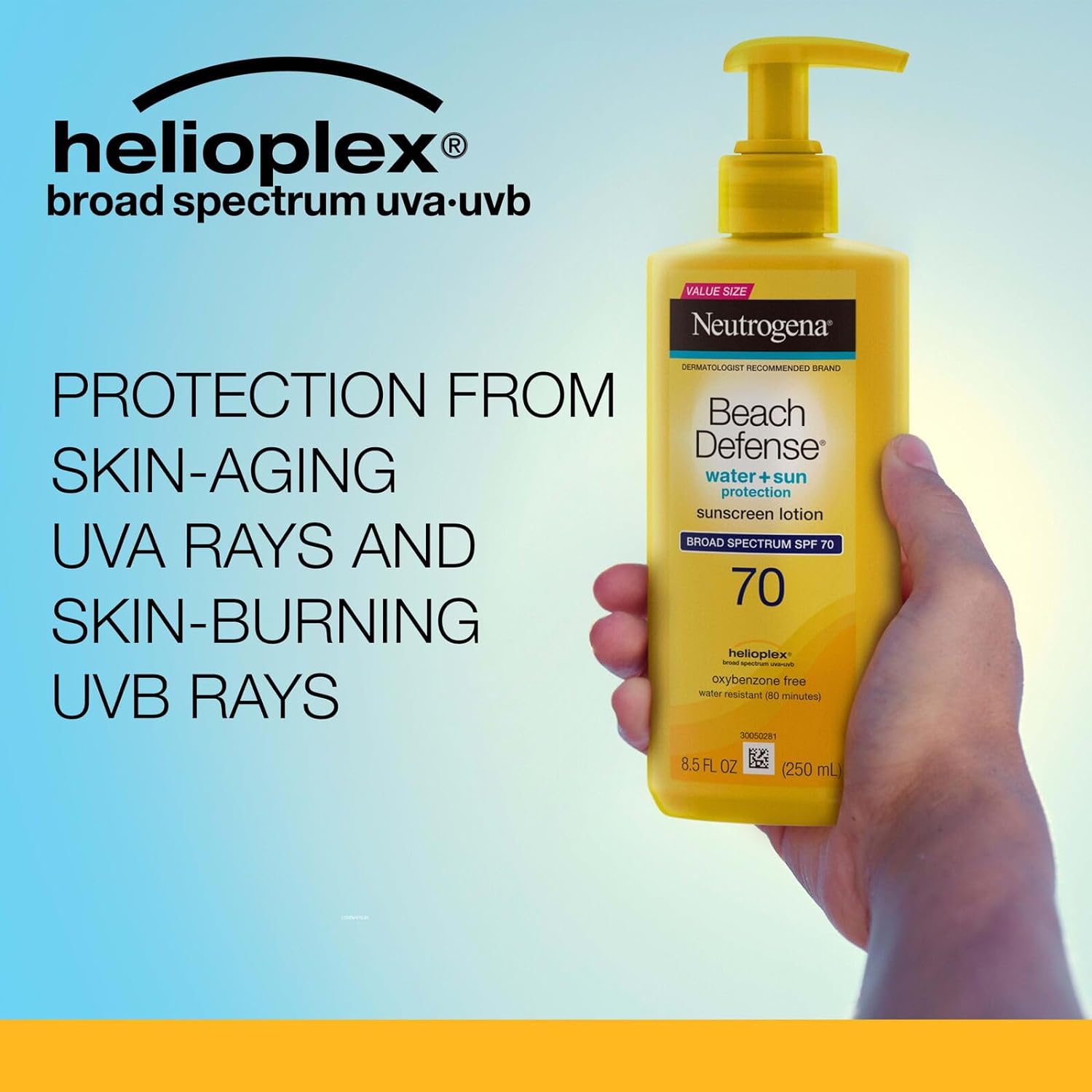 Neutrogena Beach Defense SPF 70 Sunscreen Lotion, Oil-Free, 8.5 oz (Pack of 3)