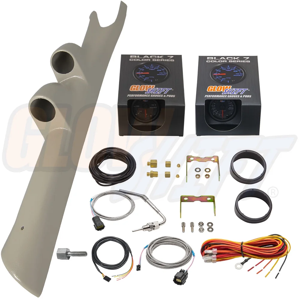 GlowShift | 3rd Gen 2003-2009 Dodge Ram 5.9 & 6.7 Cummins Taupe Full Size Dual Pillar Pod with Black 7 Color Series 60 PSI Boost Gauge & 1500� Pyrometer EGT Gauge