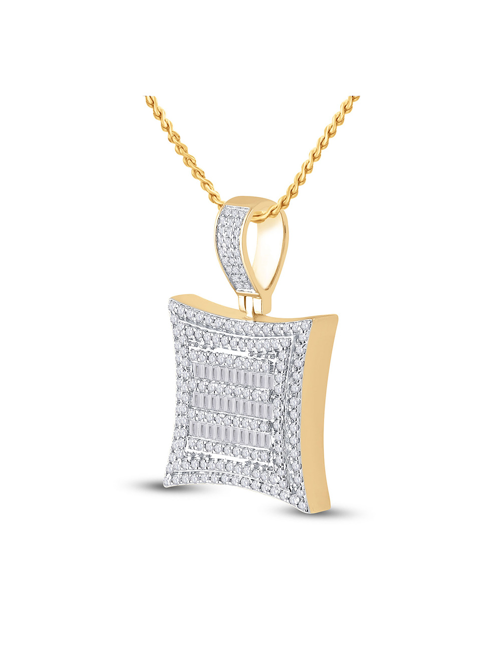 Diamond Queen 10kt Yellow Gold Mens Baguette Diamond Square Kite Charm Pendant 1-1/4 Cttw