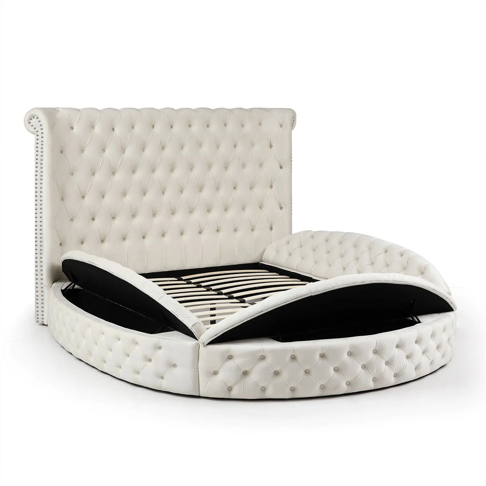 Home Square 2-Piece Set with Upholstered King Bed & 5 Drawer Chest in Cream