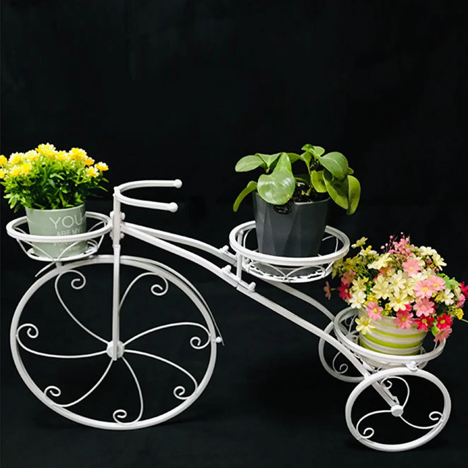 FETCOI Tricycle Plant Stand Flower 3 Pots Cart Holder Planter Rack Display Garden Patio