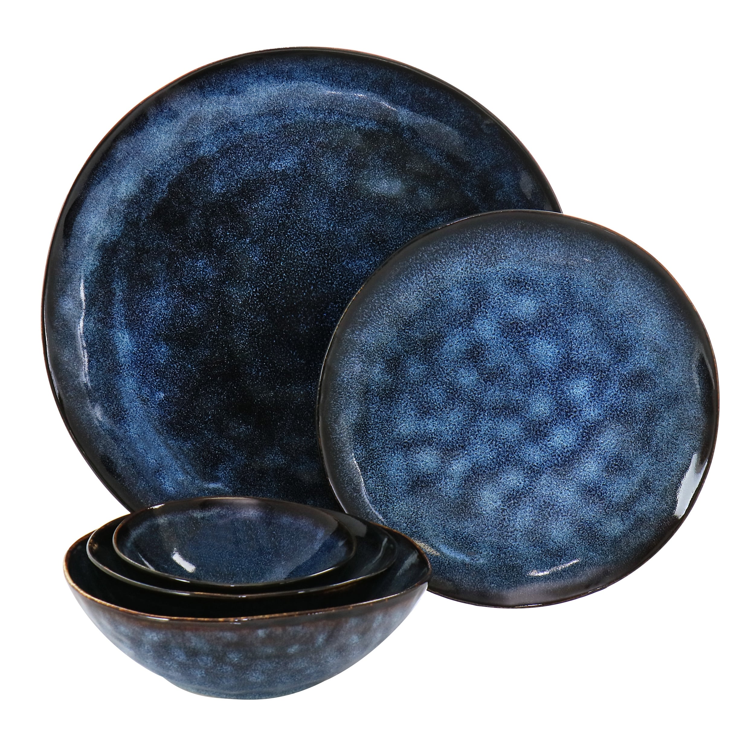 Elama Lucca 20 Piece Round Stoneware Triple Bowl Dinnerware Set in Blue