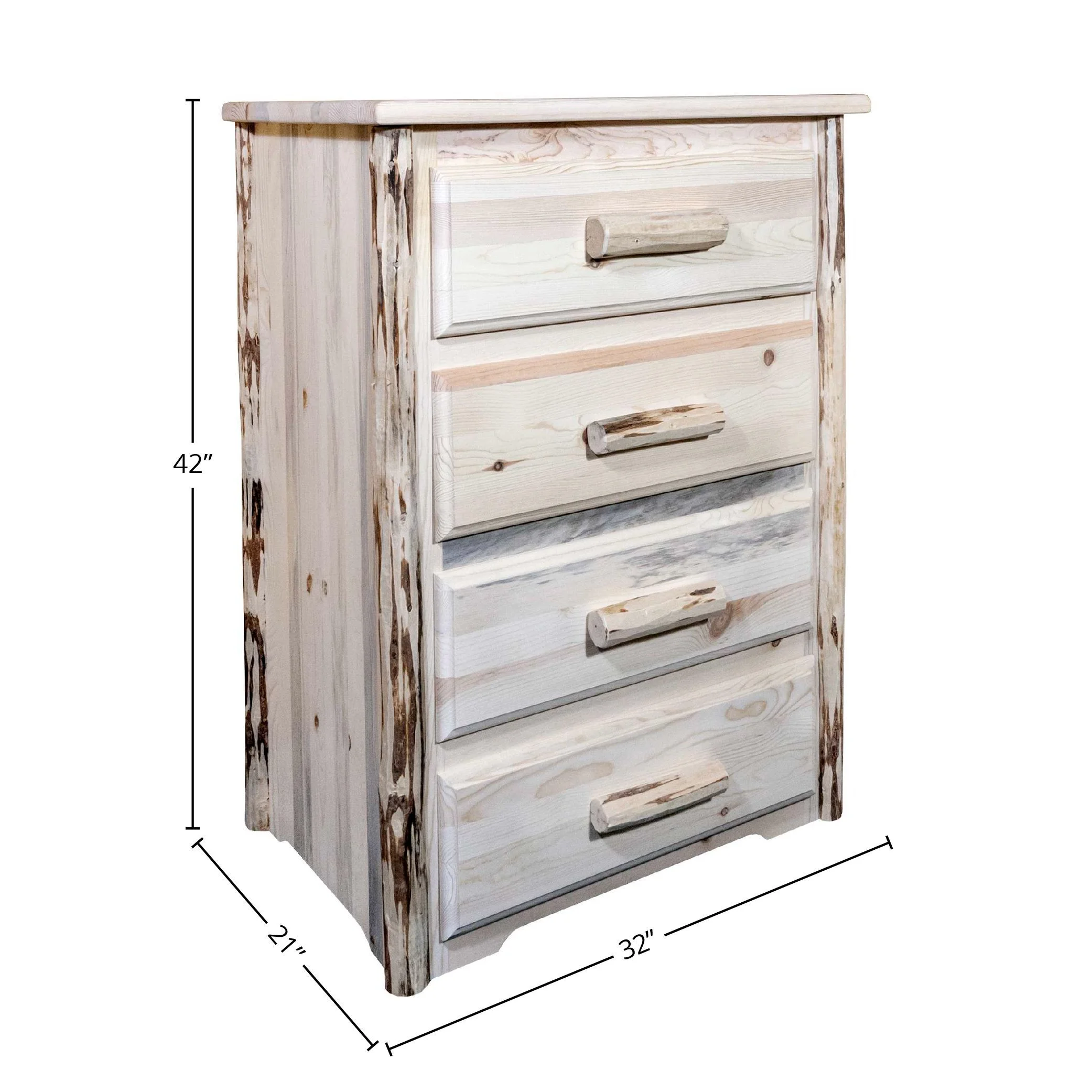 Montana Collection 4 Drawer Chest of Drawers, Clear Lacquer Finish