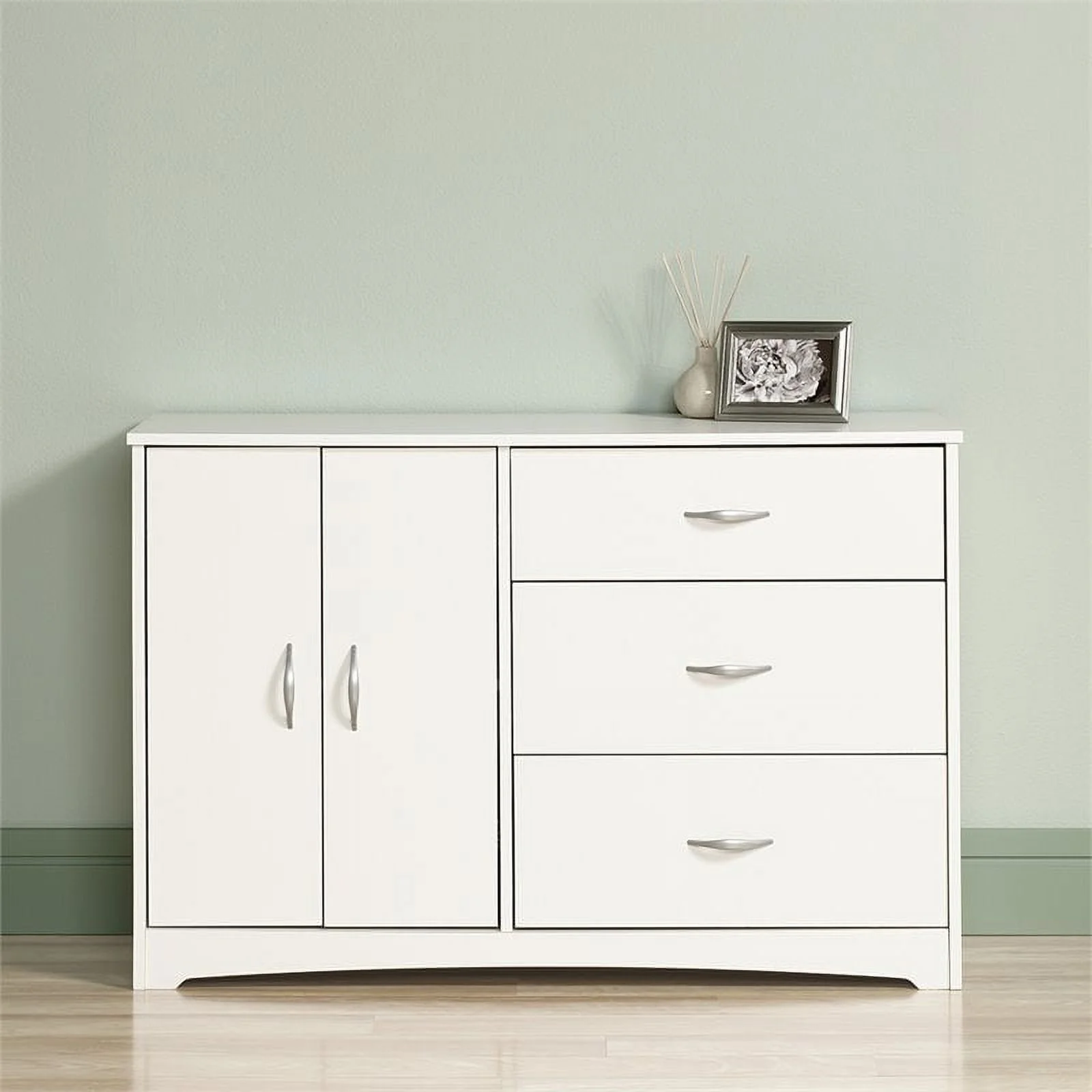 Pemberly Row Engineered Wood 3-Drawer Bedroom Dresser in Soft White