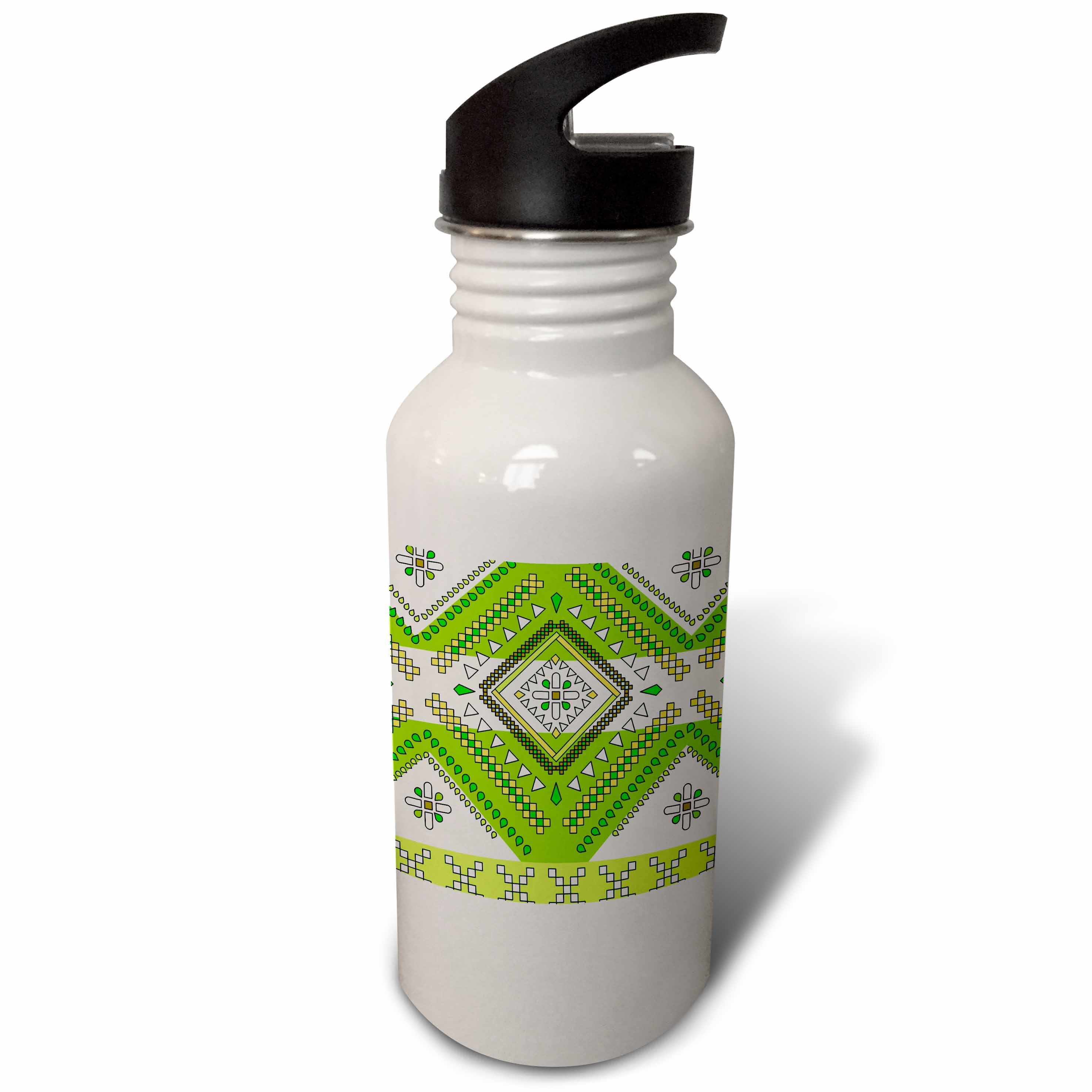 Aztec Andes Tribal Diamond Pattern Green and White 21 oz Sports Water Bottle wb-165806-1
