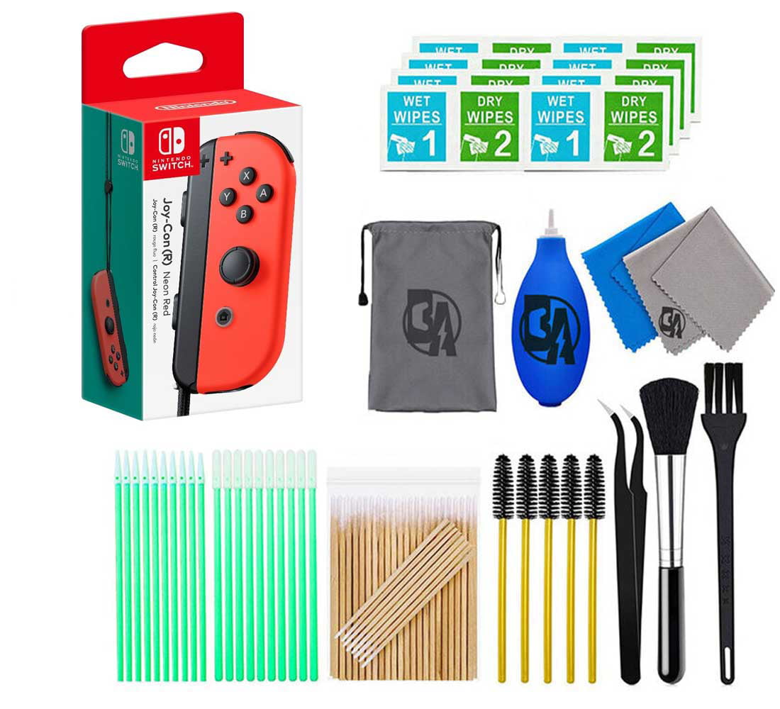 Nintendo - Joy-Con - Neon Red With Cleaning Manual Kit Bolt Axtion Bundle Used