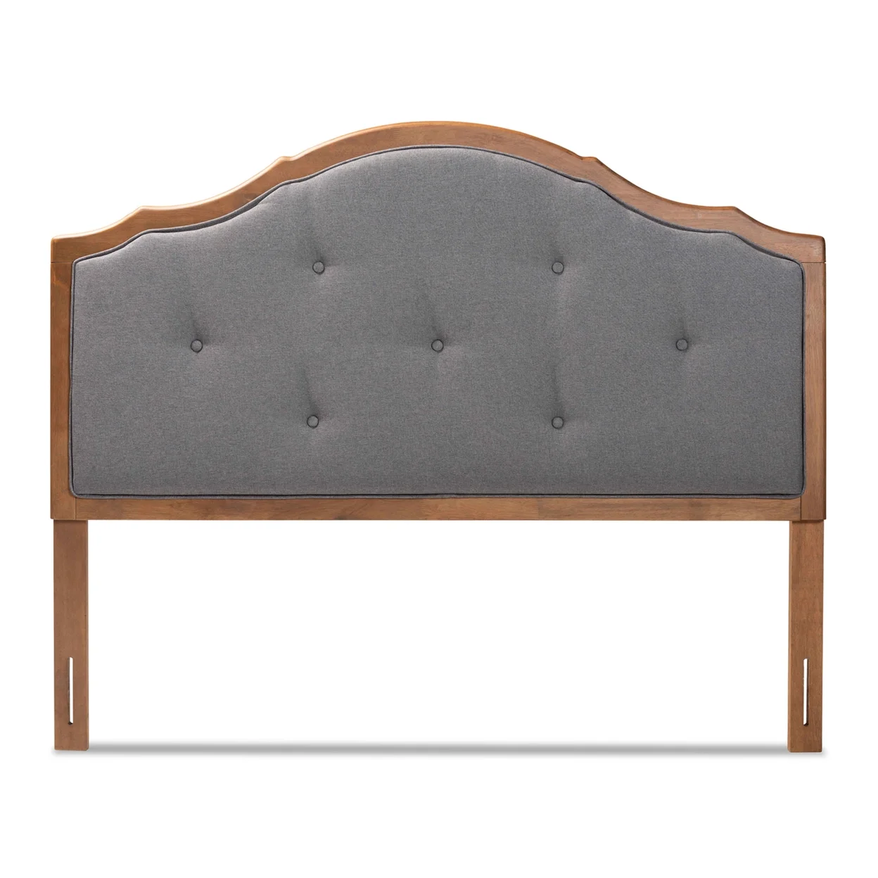 Baxton Studio Gala Vintage Classic Traditional Dark Grey Fabric  and Walnut Brown Finished  Queen Size Arched